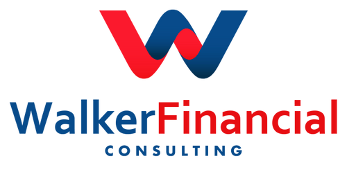 WalkerFinancial Consulting logo with a stylized 'W' in red and blue, and the text 'WalkerFinancial Consulting' in blue and red.