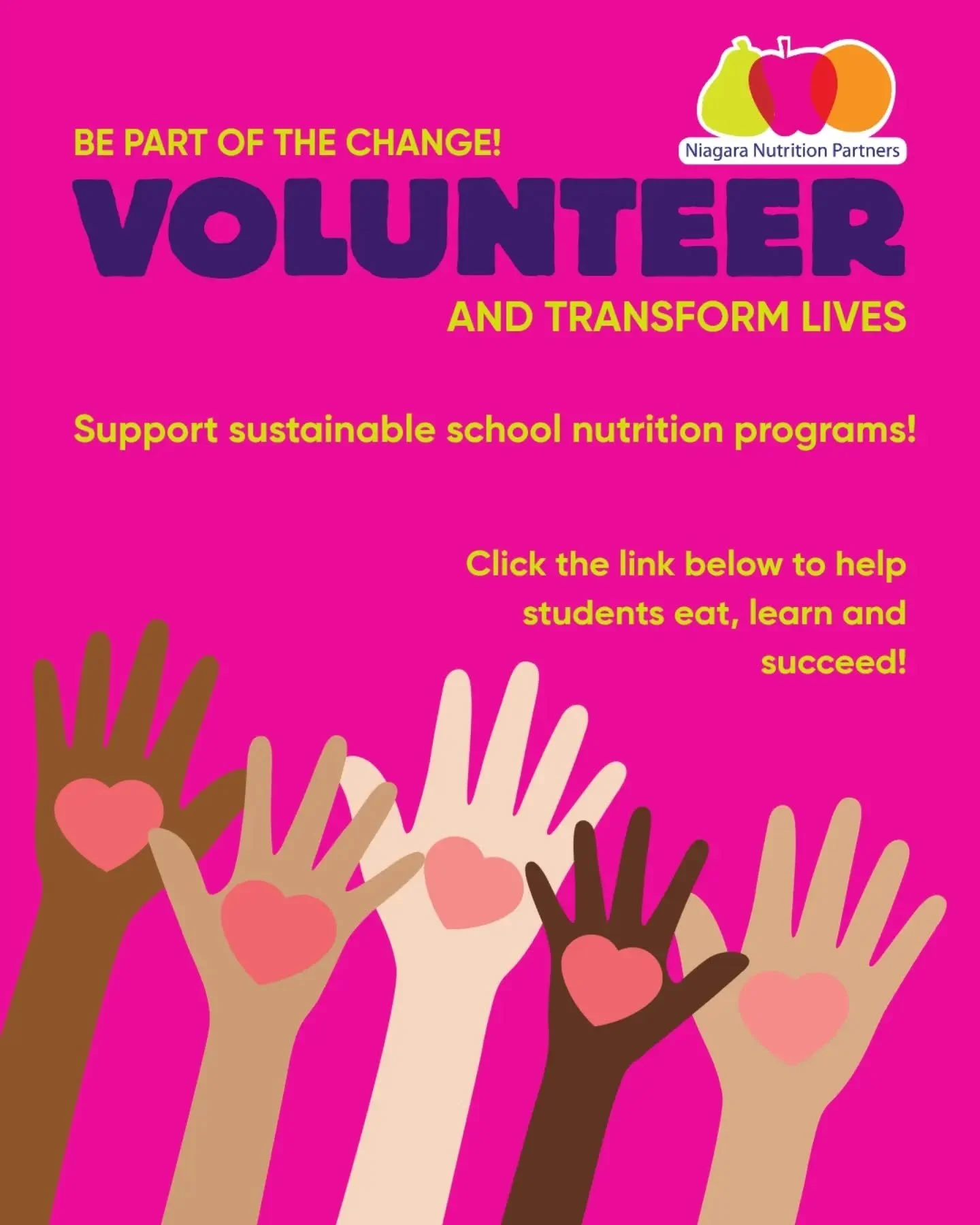 Volunteers are the heart of student nutrition programs. School nutrition programs rely heavily on the support of many individuals working together, with the collective goal of making each program a success. When becoming a volunteer with NNP, you wil