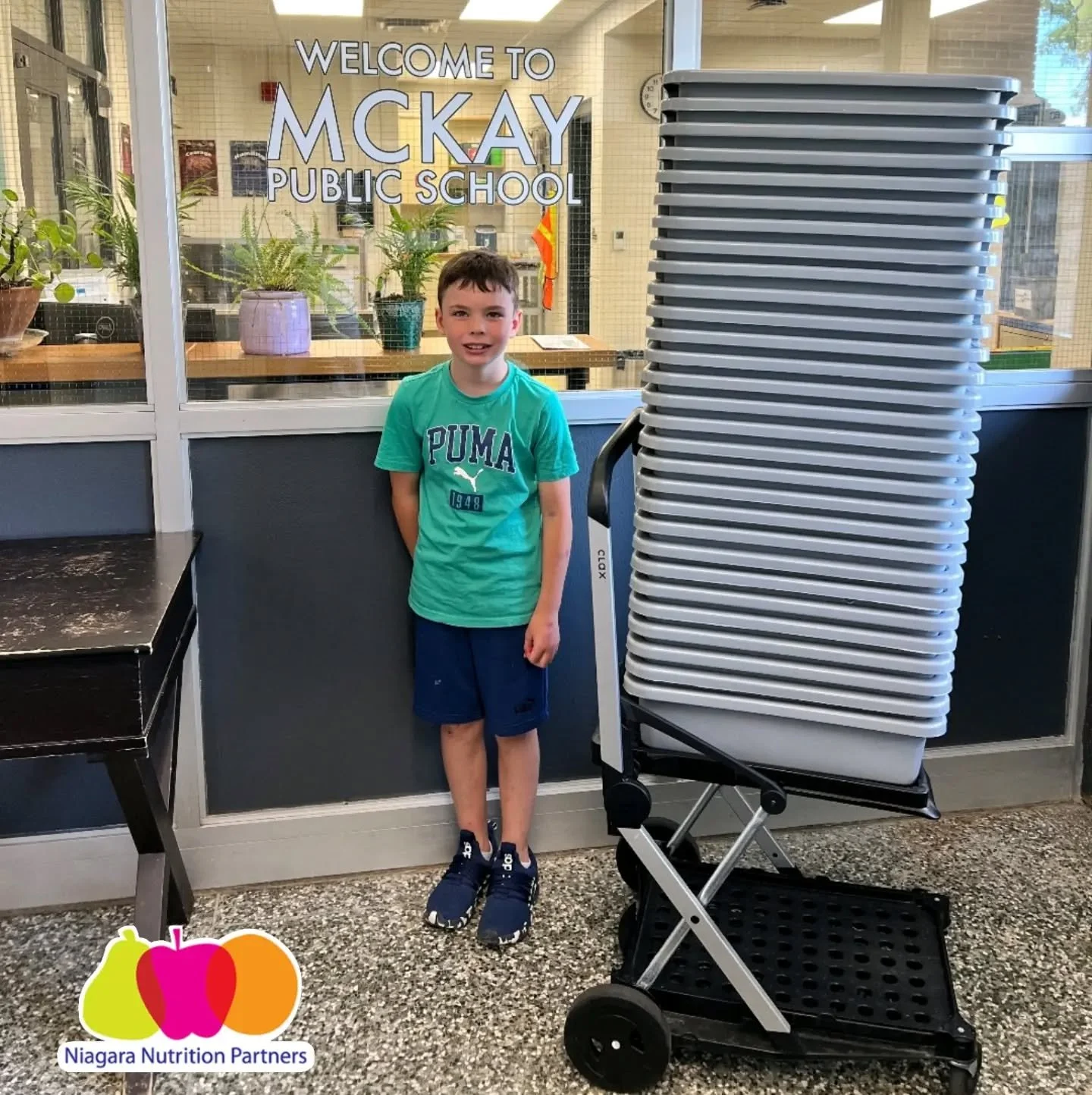 NNP School Support Coordinator Sarah delivered a whopping 29 bins to McKay Elementary School in Port Colborne this week. The bins will help serve their busy student nutrition program. 🚚🏫

Every day, a team of student volunteers at the school prepar