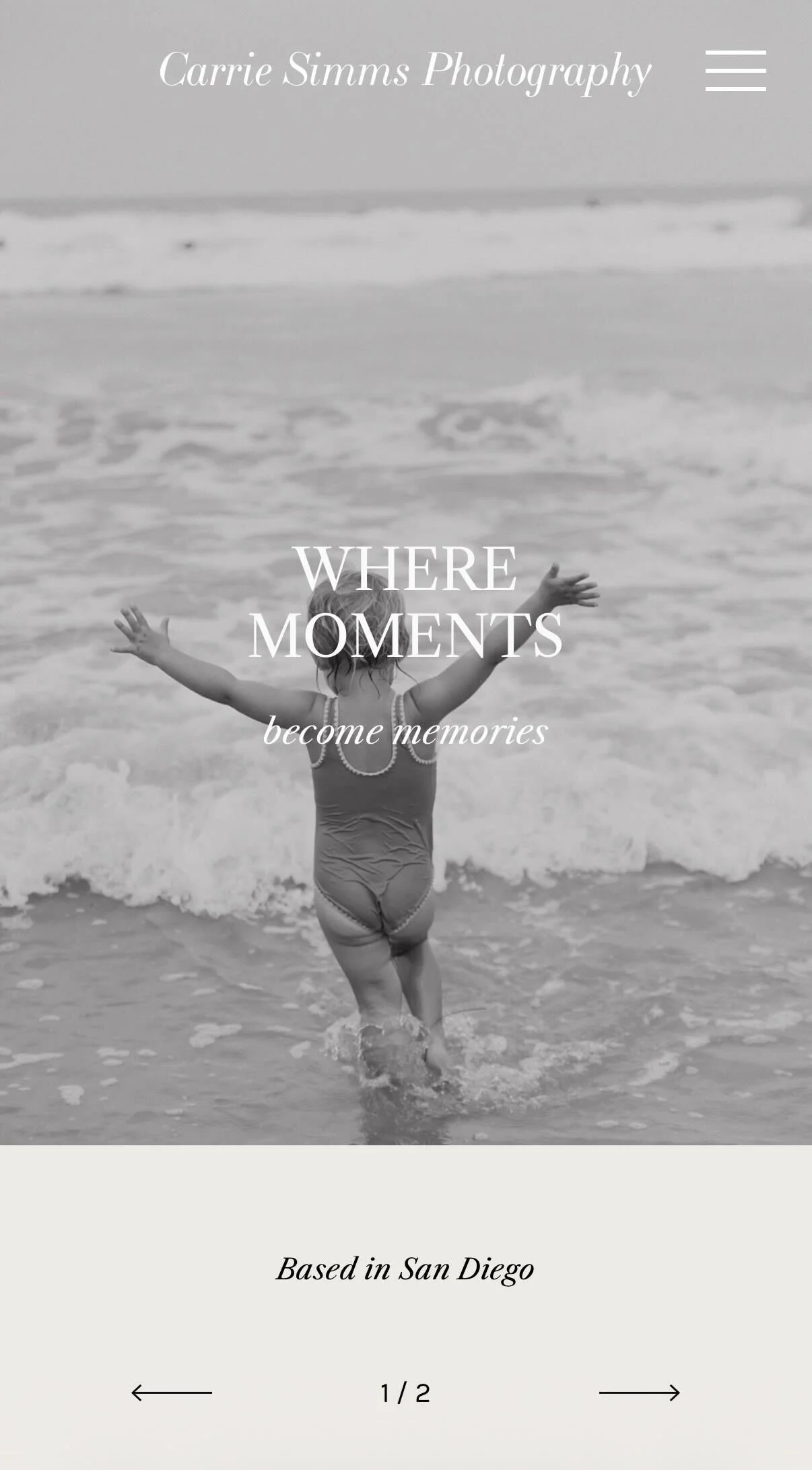 Carrie Simms Photography website homepage designed by Addison Design Co — custom website design San Diego