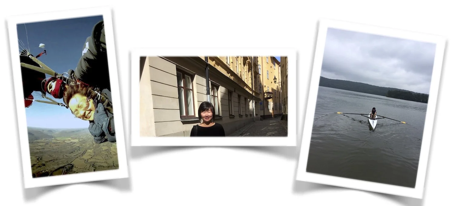 About Duanna Pang - bucket list fulfilled - skydiving; visiting Stockholm, Sweden; sculling