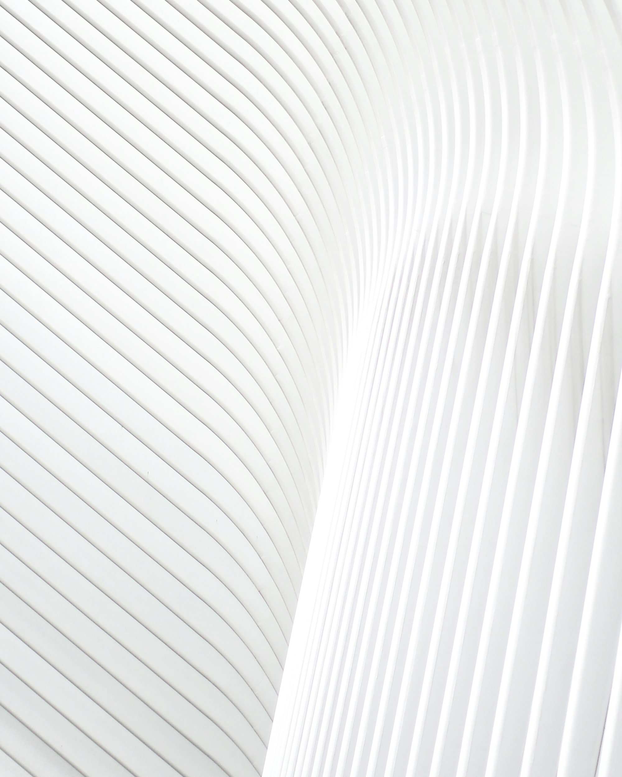 Detailed view of white, curved architectural panels with parallel lines.