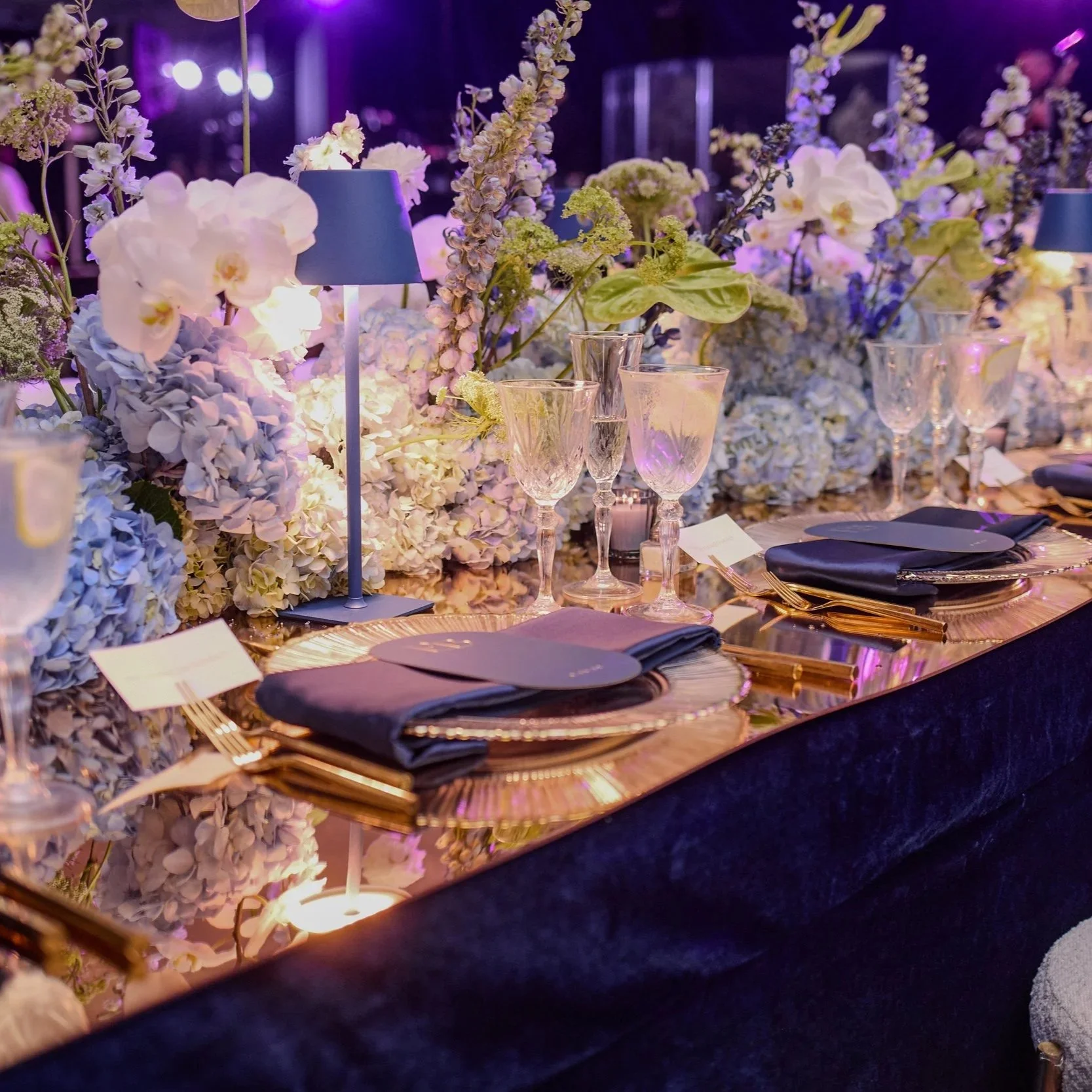 Blue + Gold Mirror Tablescape | Karyn Michael Events