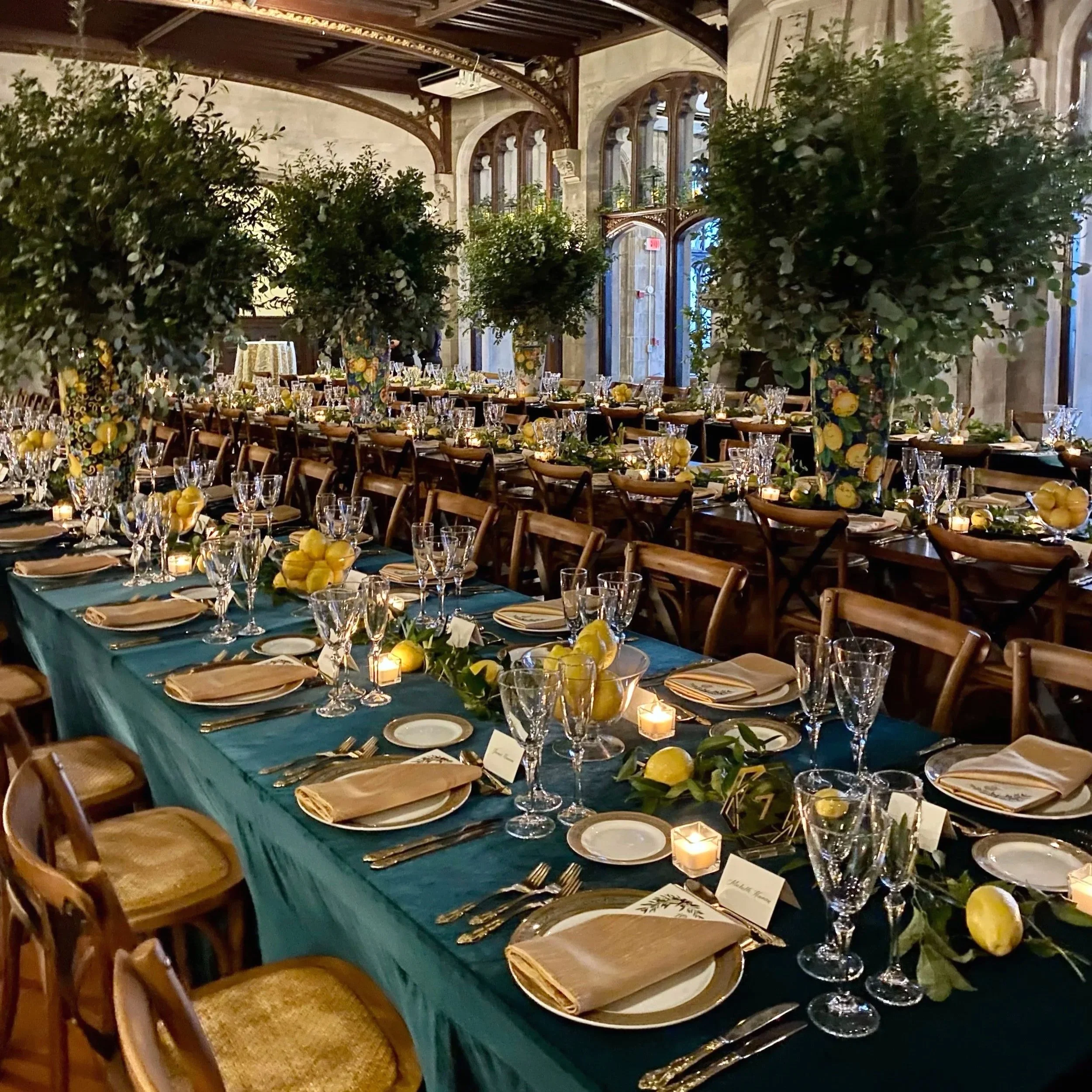 Italy themed tablescapes for Pasquale’s 80th birthday at the Hempstead House in Sands Point, NY