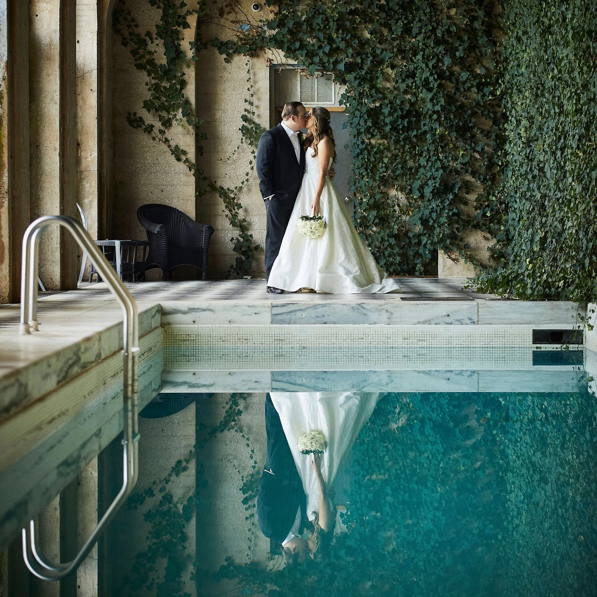 Bride and Groom Portrait, Oheka Castle, Underground Pool