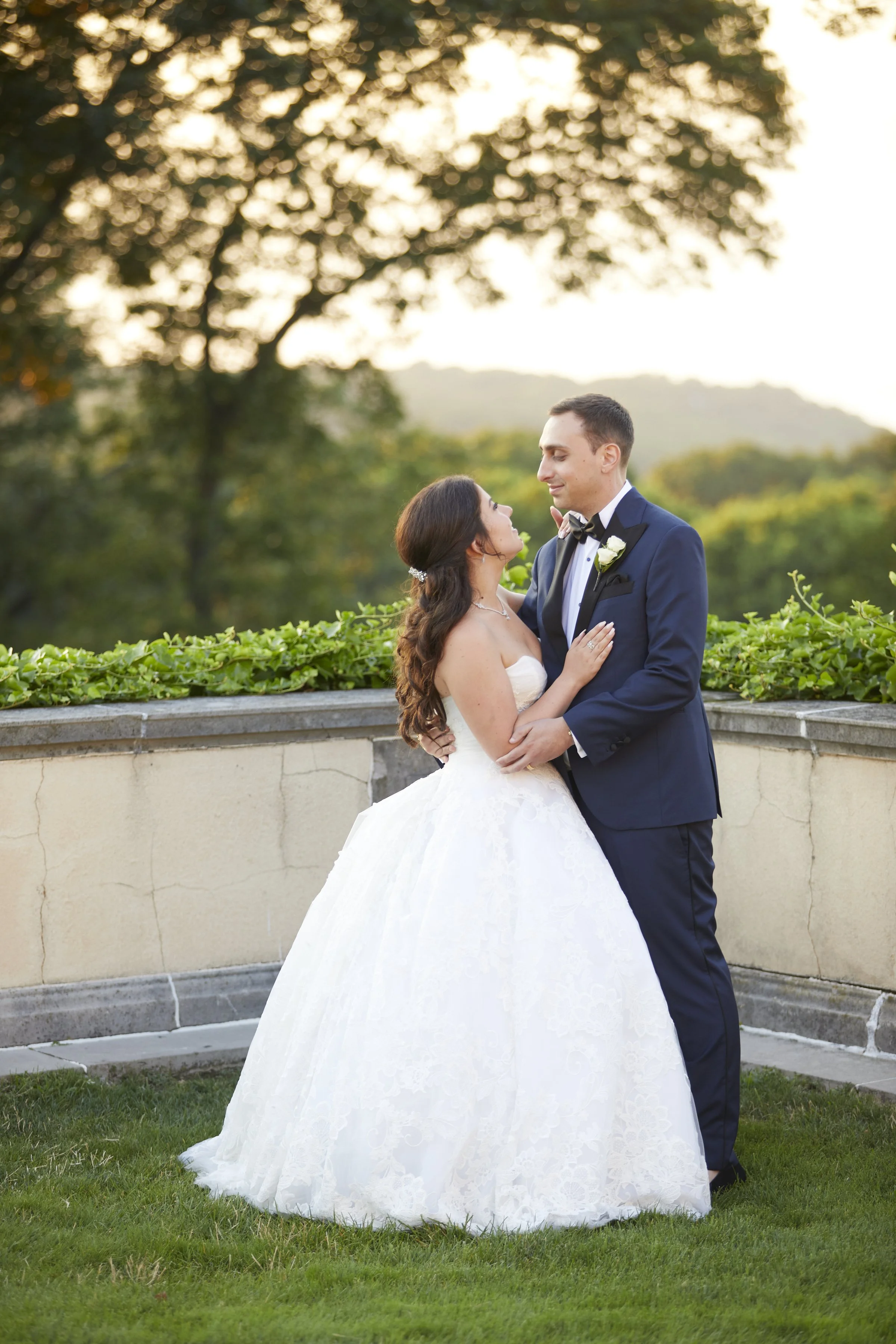 Bride and Groom portrait on the rear lawn of Oheka Castle.