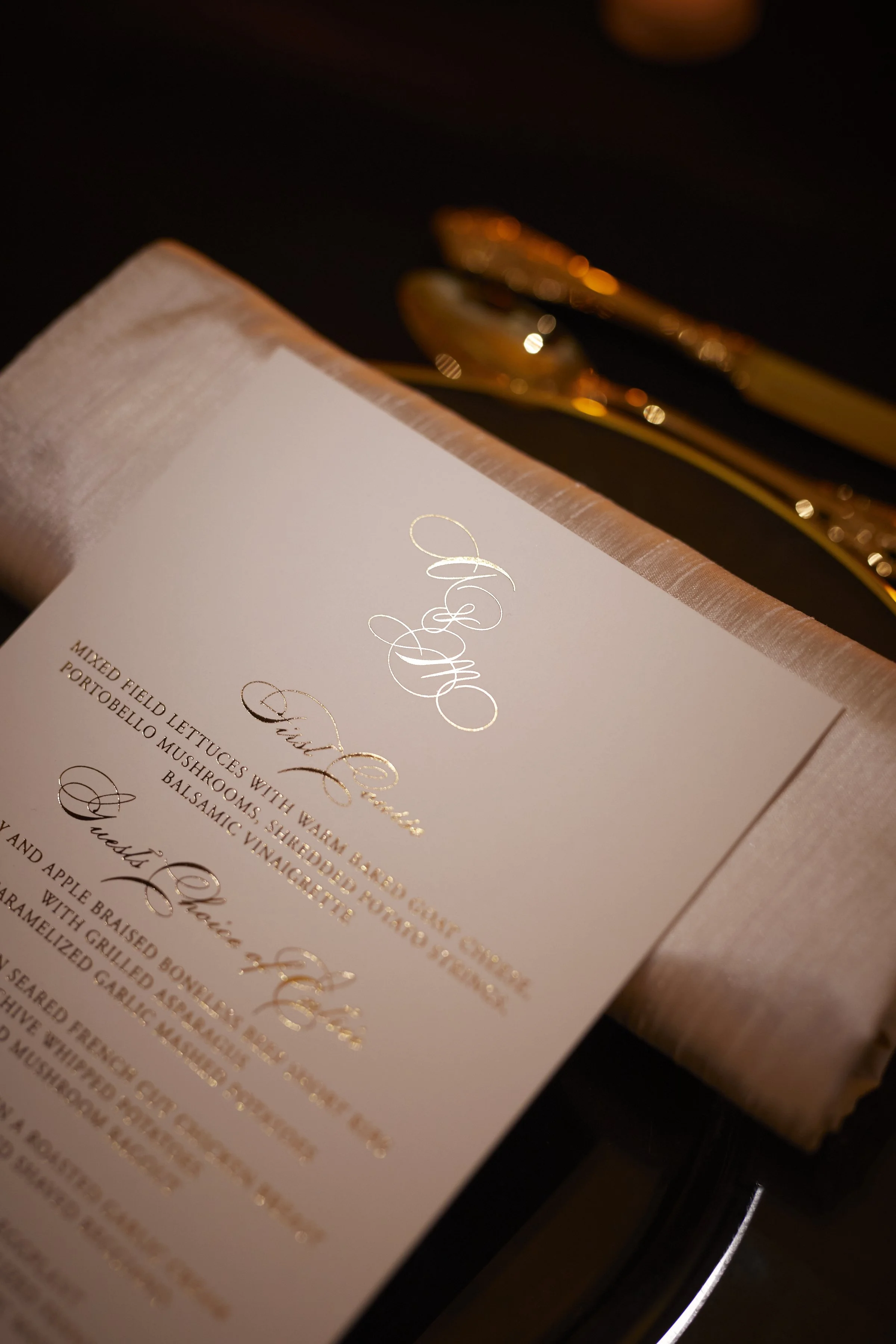 Elegant gold foil wedding reception dinner menu.jpg