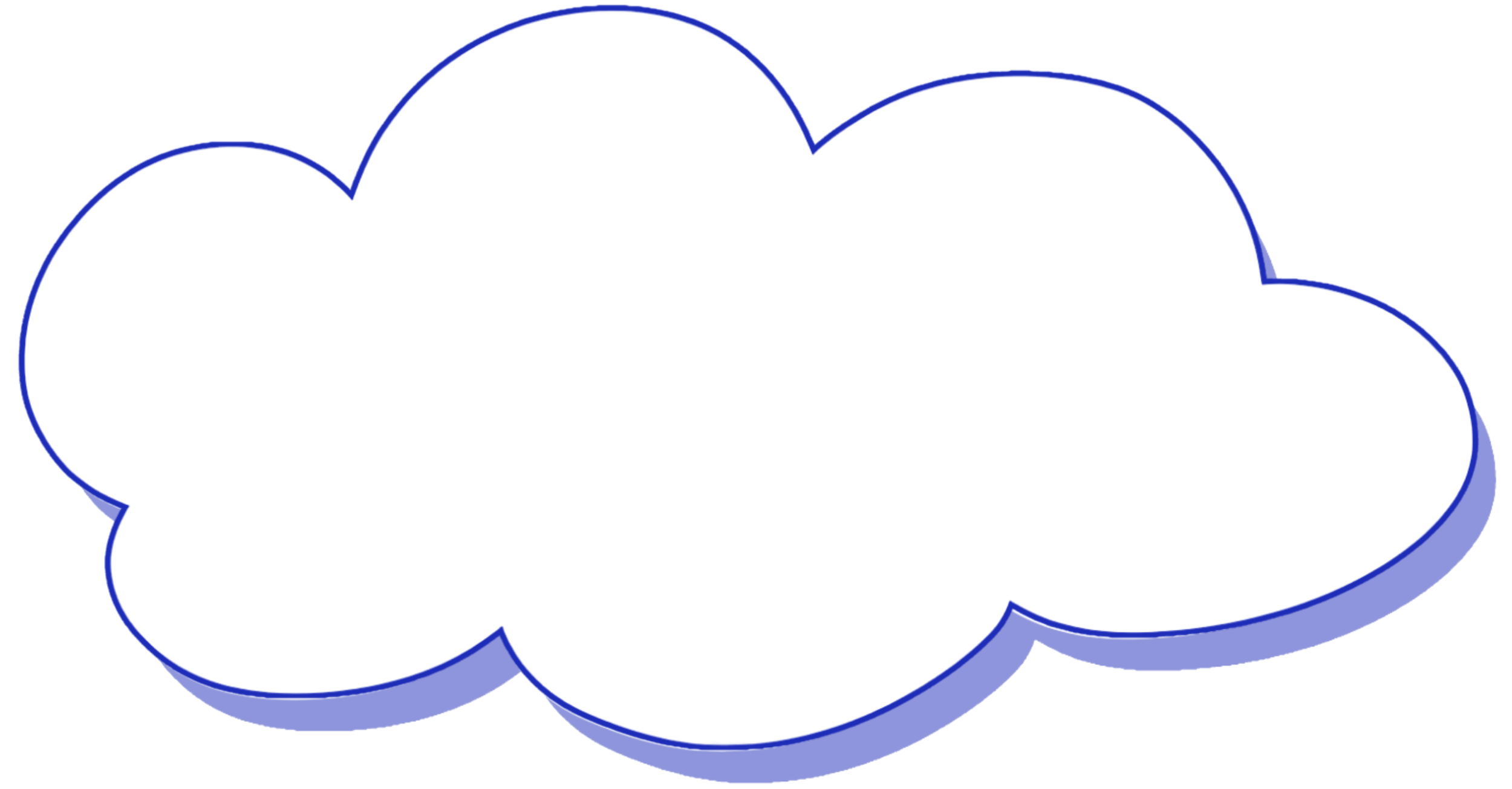 Blank white speech bubble with a blue outline and a purple shadow.