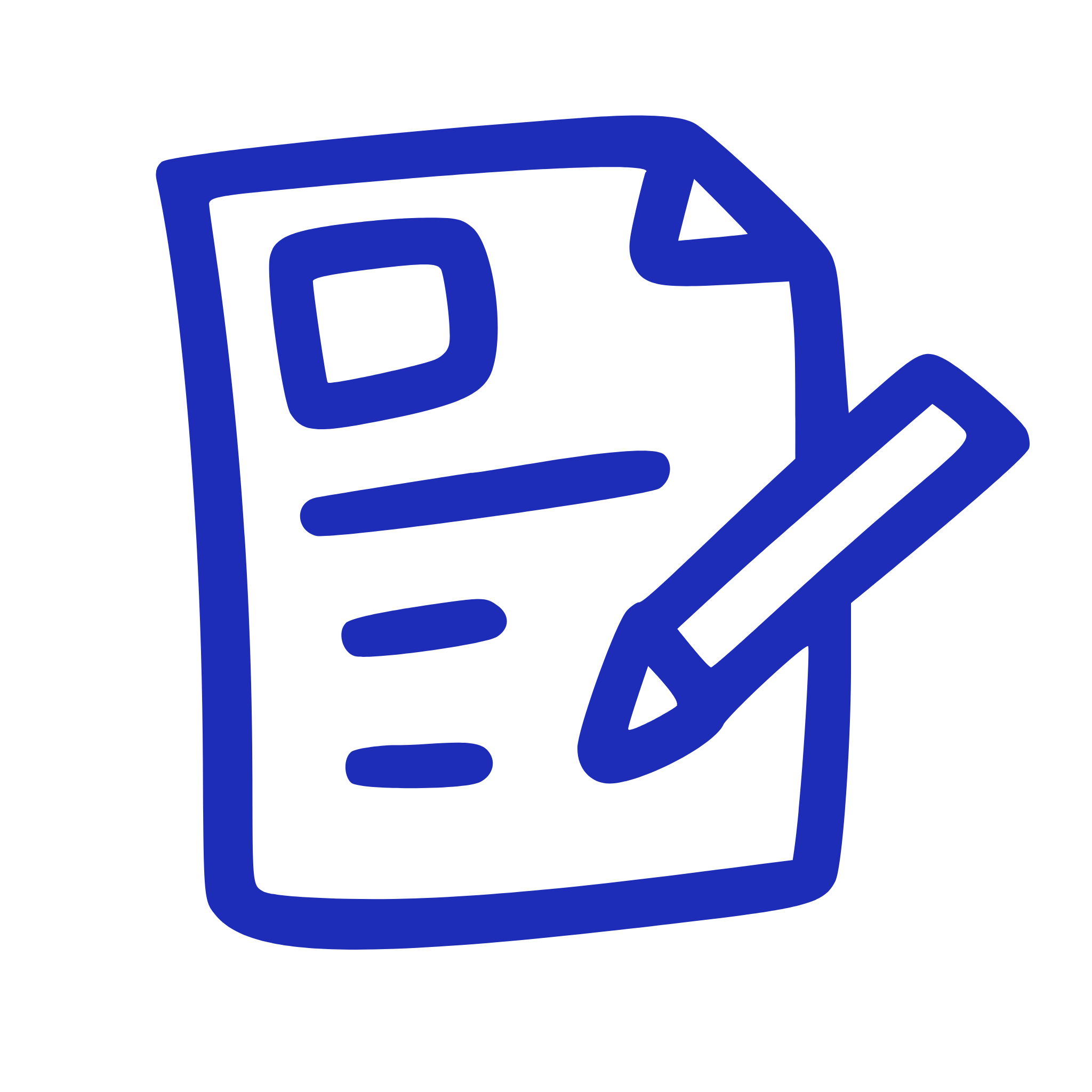 Blue outline of a camera with a square lens and an orange arrow pointing upward.