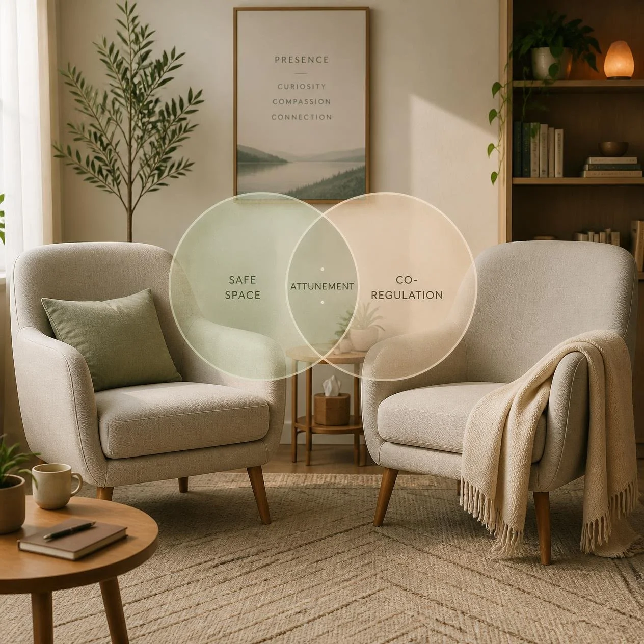 Illustration representing co-regulation and therapist presence in EMDR therapy