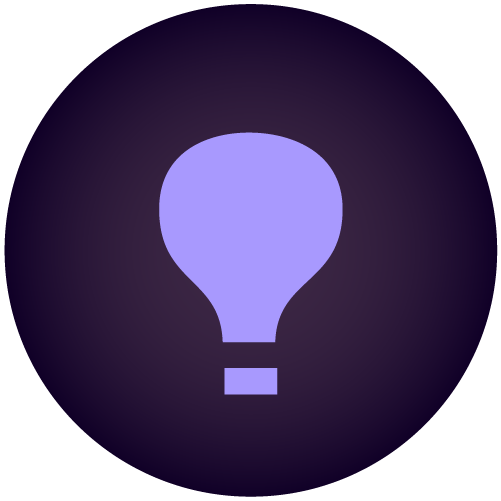 Purple lightbulb icon with a dark background.
