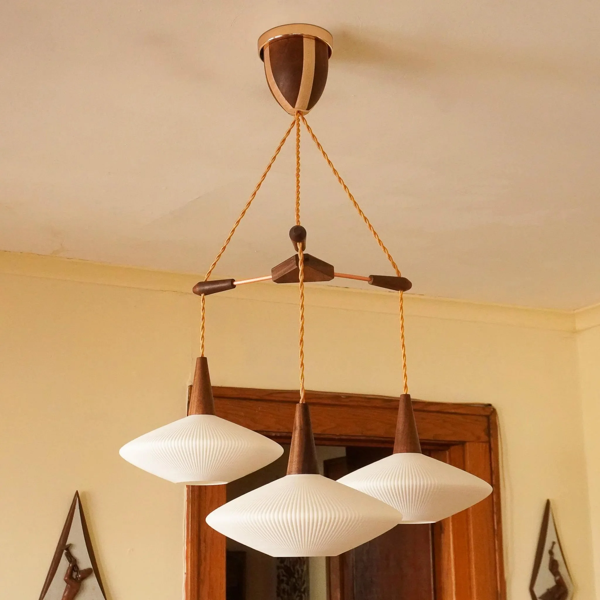 Handmade Mid Century Modern Walnut Pendant Chandelier