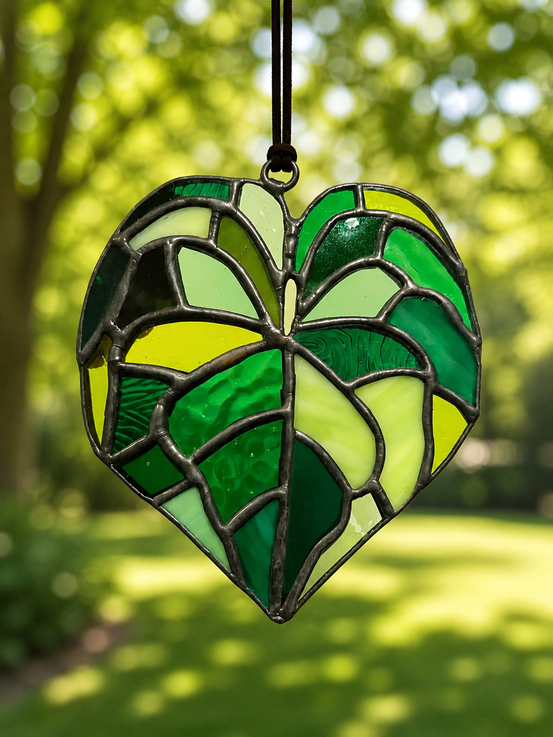 Handmade Stained Glass Anthurium Clarinervium Leaf Suncatcher