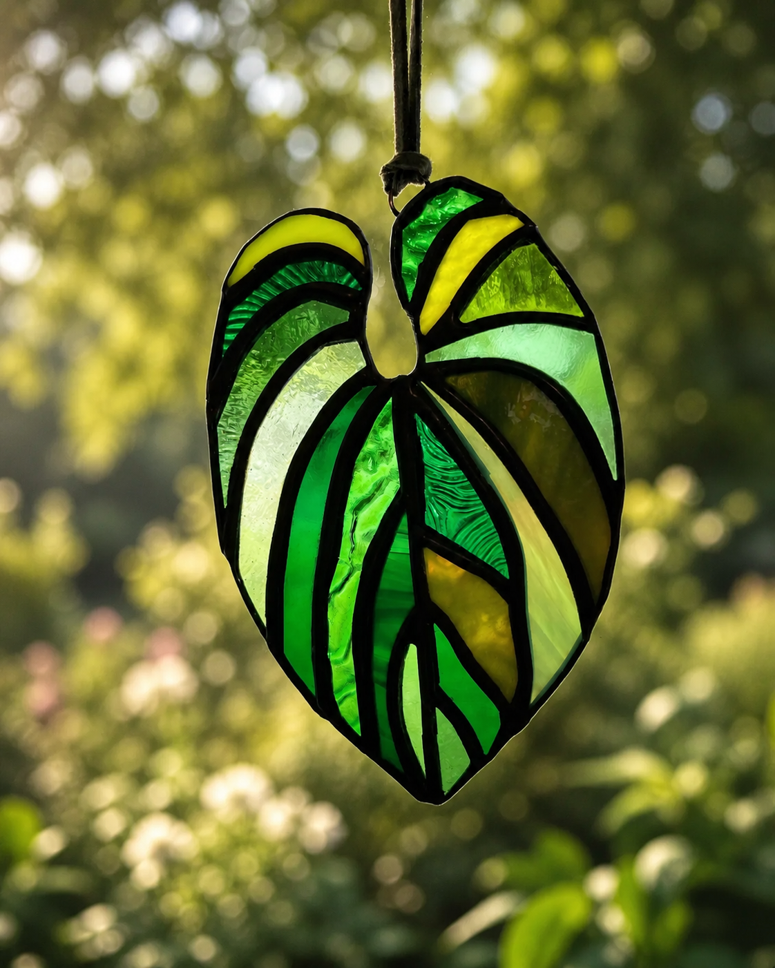 Handmade Stained Glass Anthurium Luxurians Leaf Suncatcher
