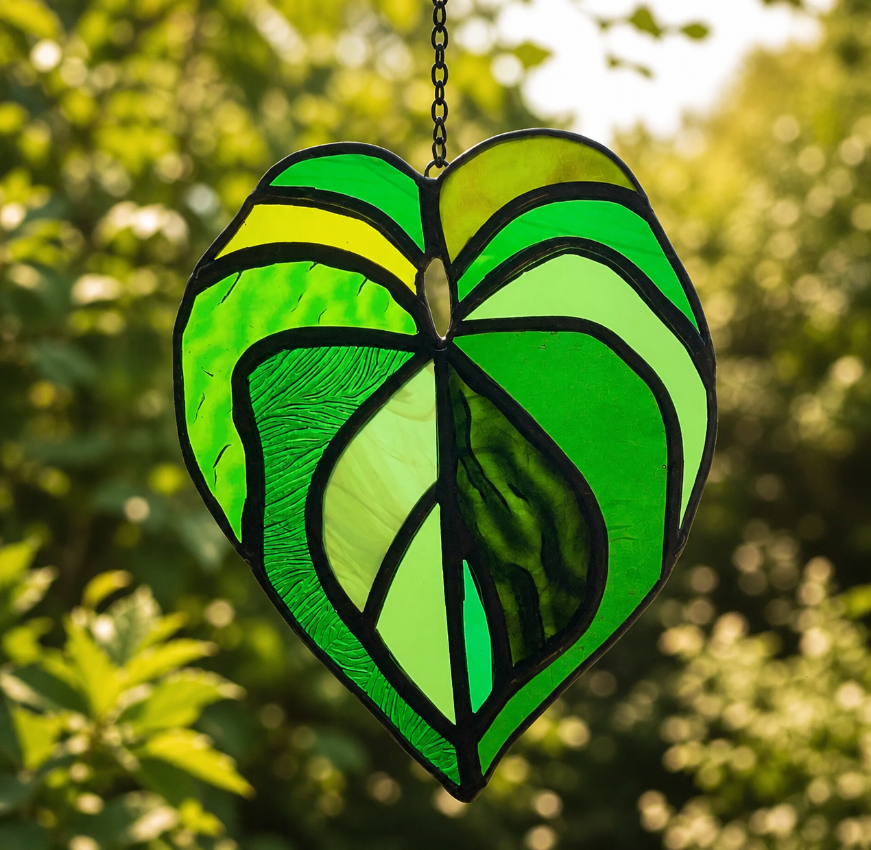 Handmade Stained Glass Anthurium Ace of Spades Leaf Suncatcher