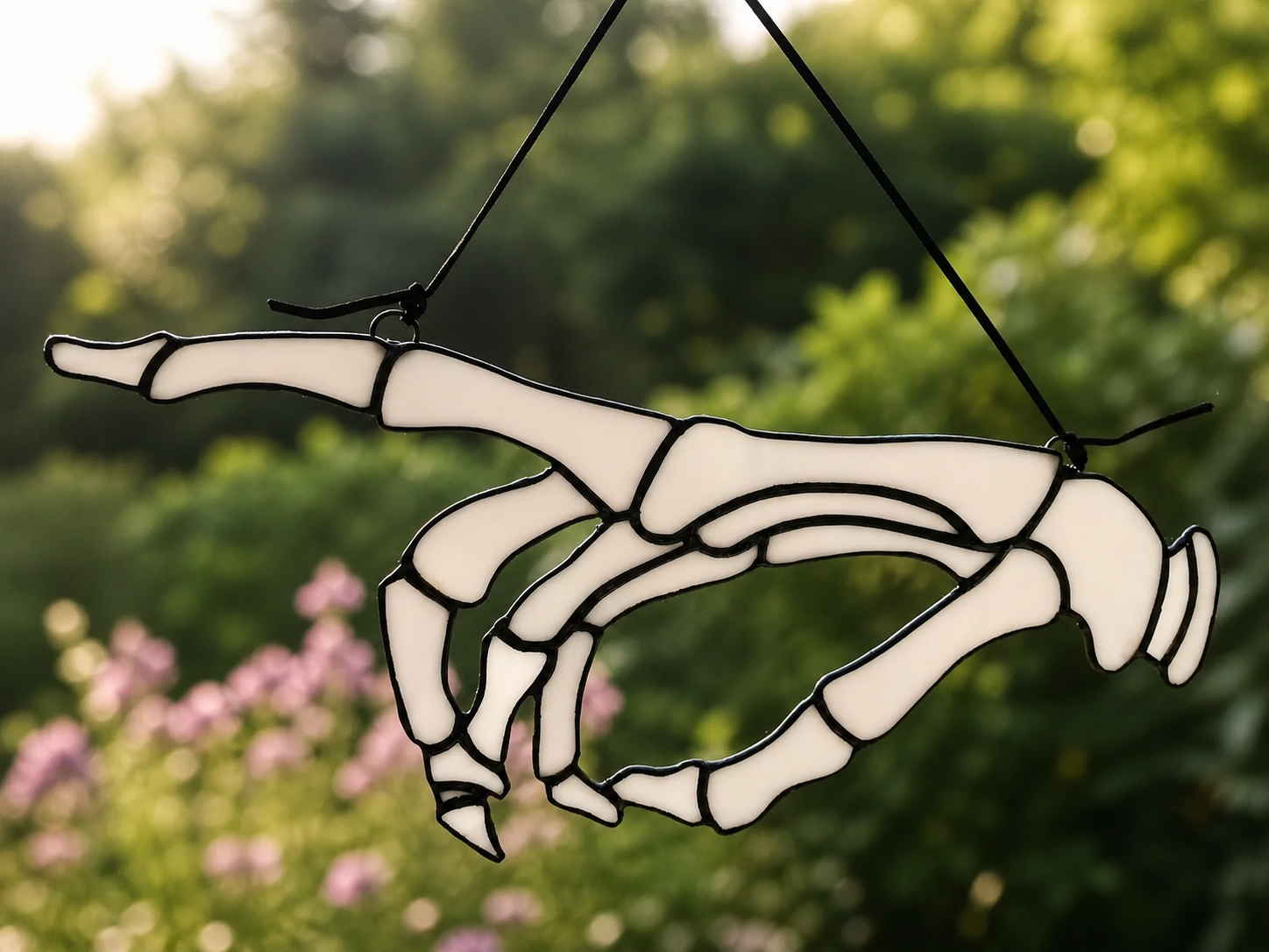 Handmade Stained Glass Skeleton Hand Suncatcher