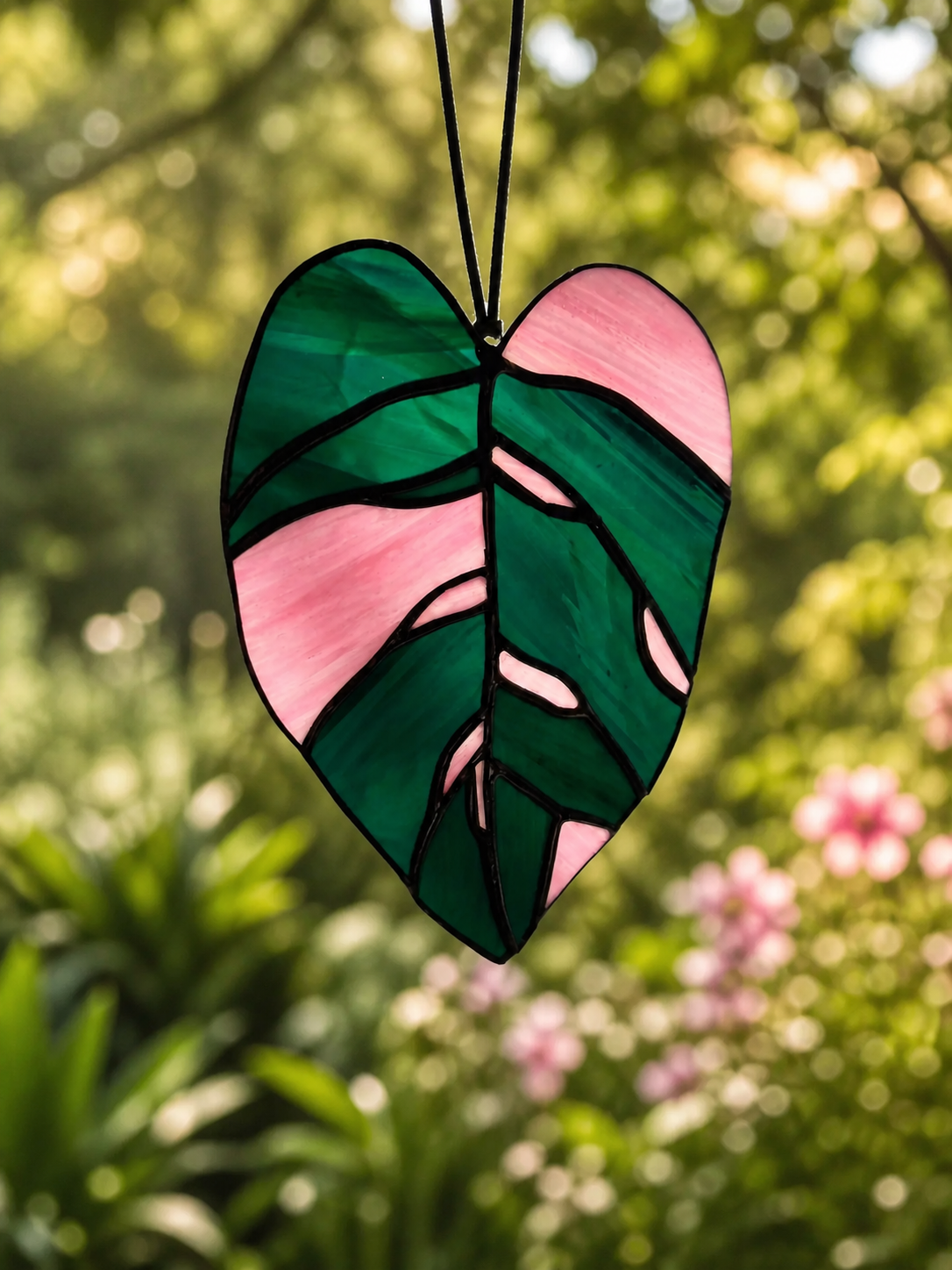 Handmade Stained Glass Pink Princess Leaf Suncatcher