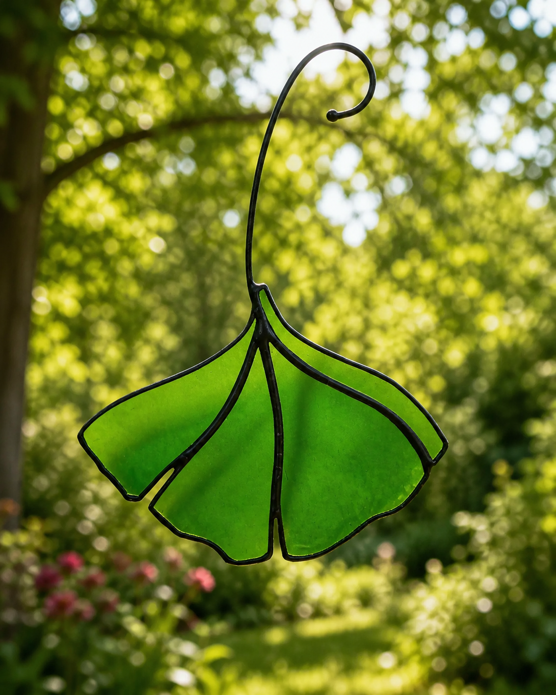 Handmade Custom Color Stained Glass Ginkgo Leaf Suncatcher