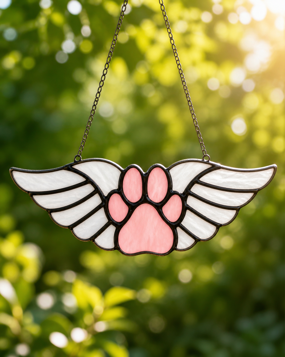 Handmade Stained Glass Pet Paw with Wings Suncatcher