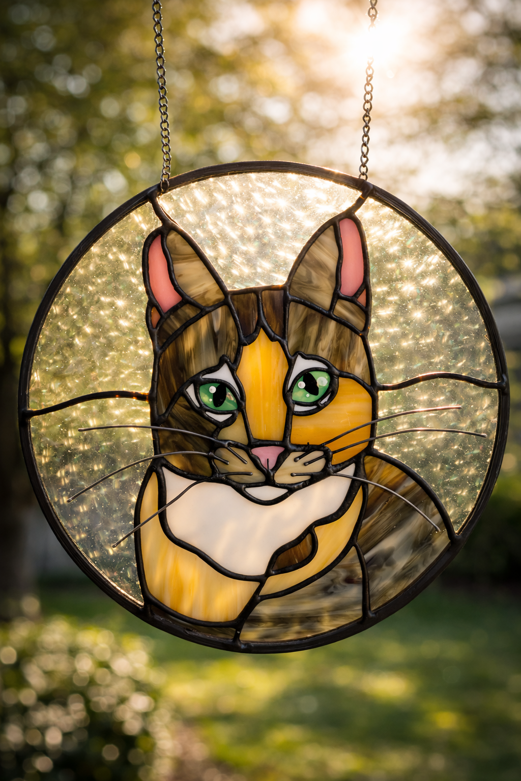 Handmade Custom Stained Glass Pet Portrait with Background