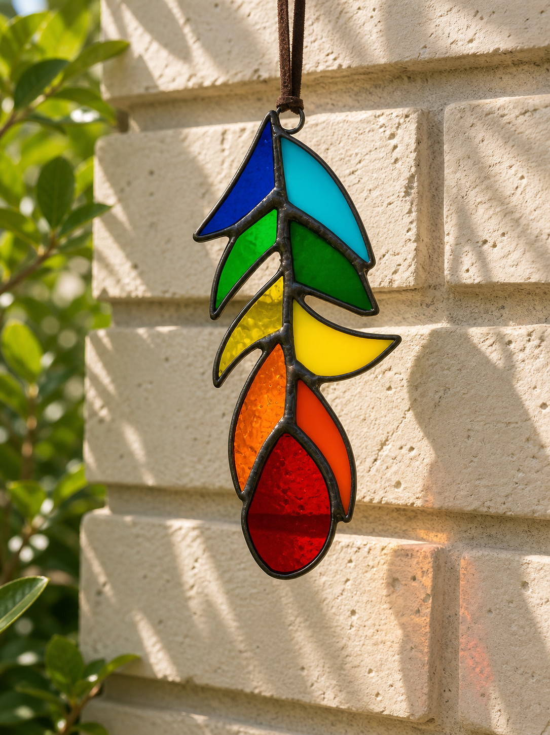 Handmade Rainbow Stained Glass Feather Suncatcher