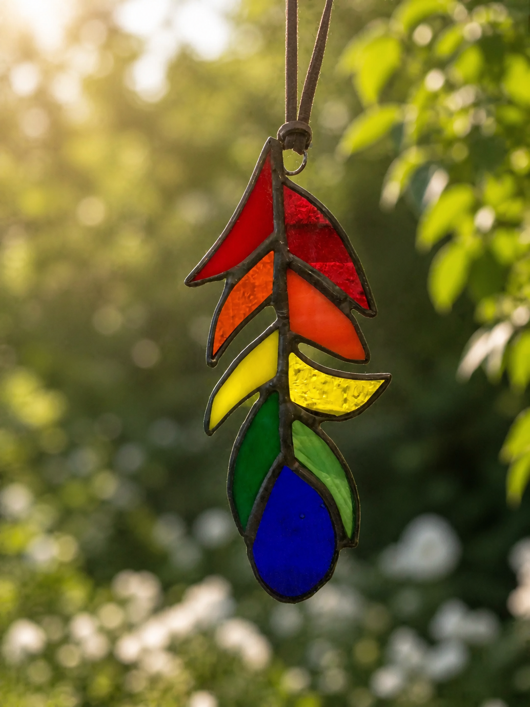 Handmade Rainbow Stained Glass Feather Suncatcher