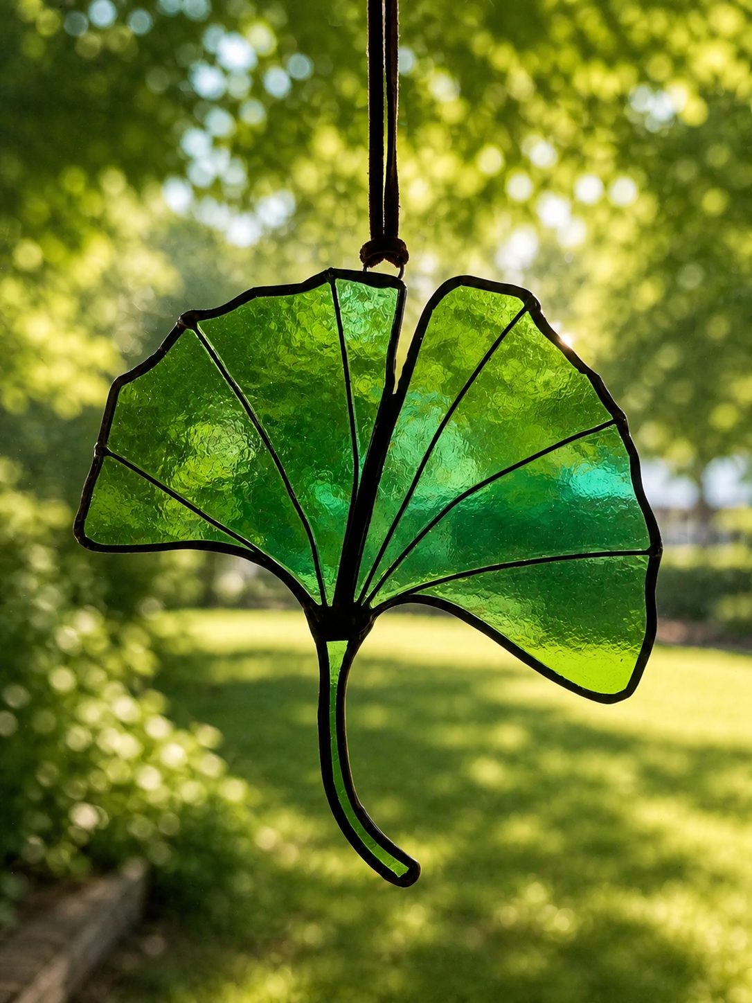 Handmade Stained Glass Ginkgo Leaf Suncatcher