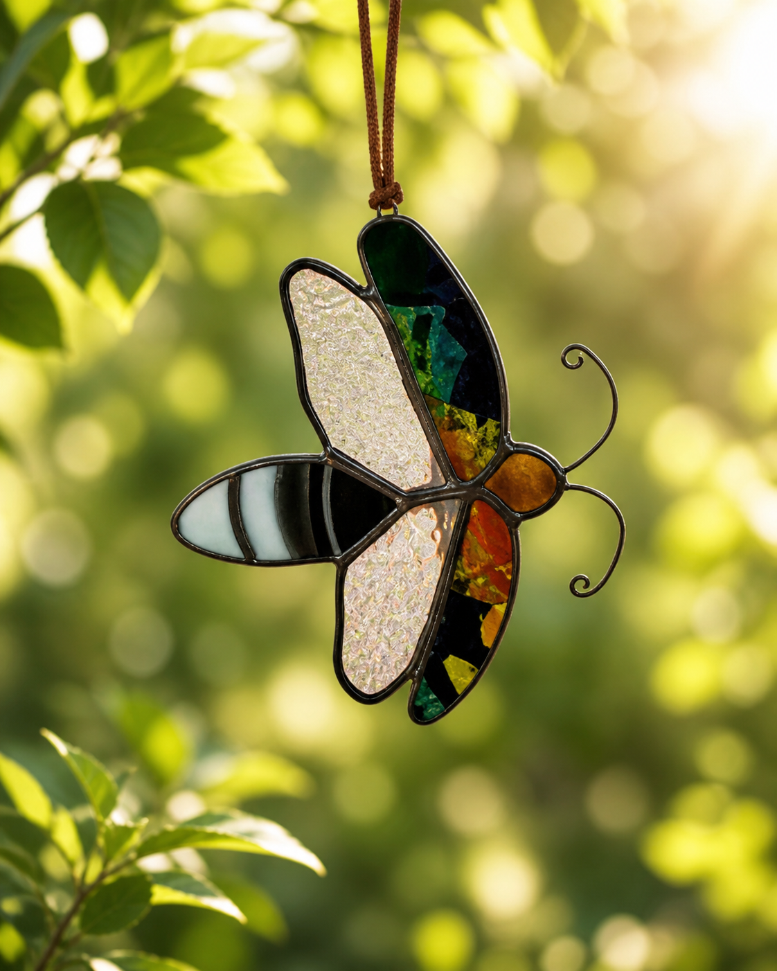 Handmade Stained Glass Firefly / Lightning Bug Suncatcher
