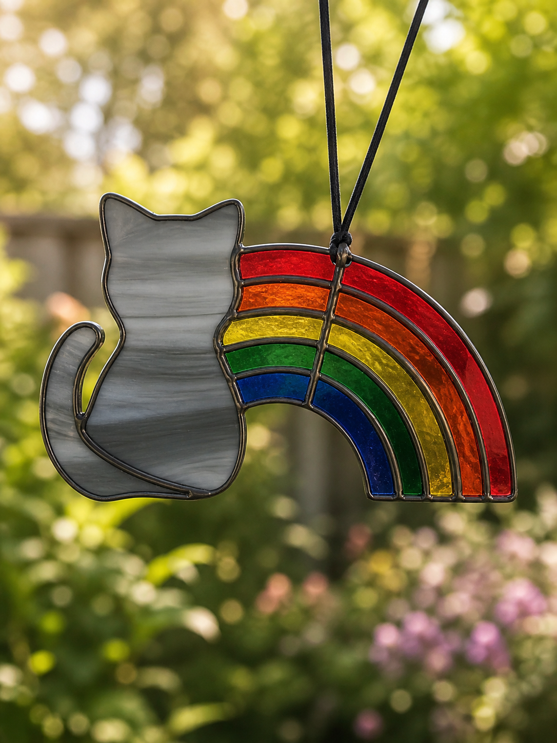Handmade Stained Glass Rainbow Pet Silhouette Suncatcher