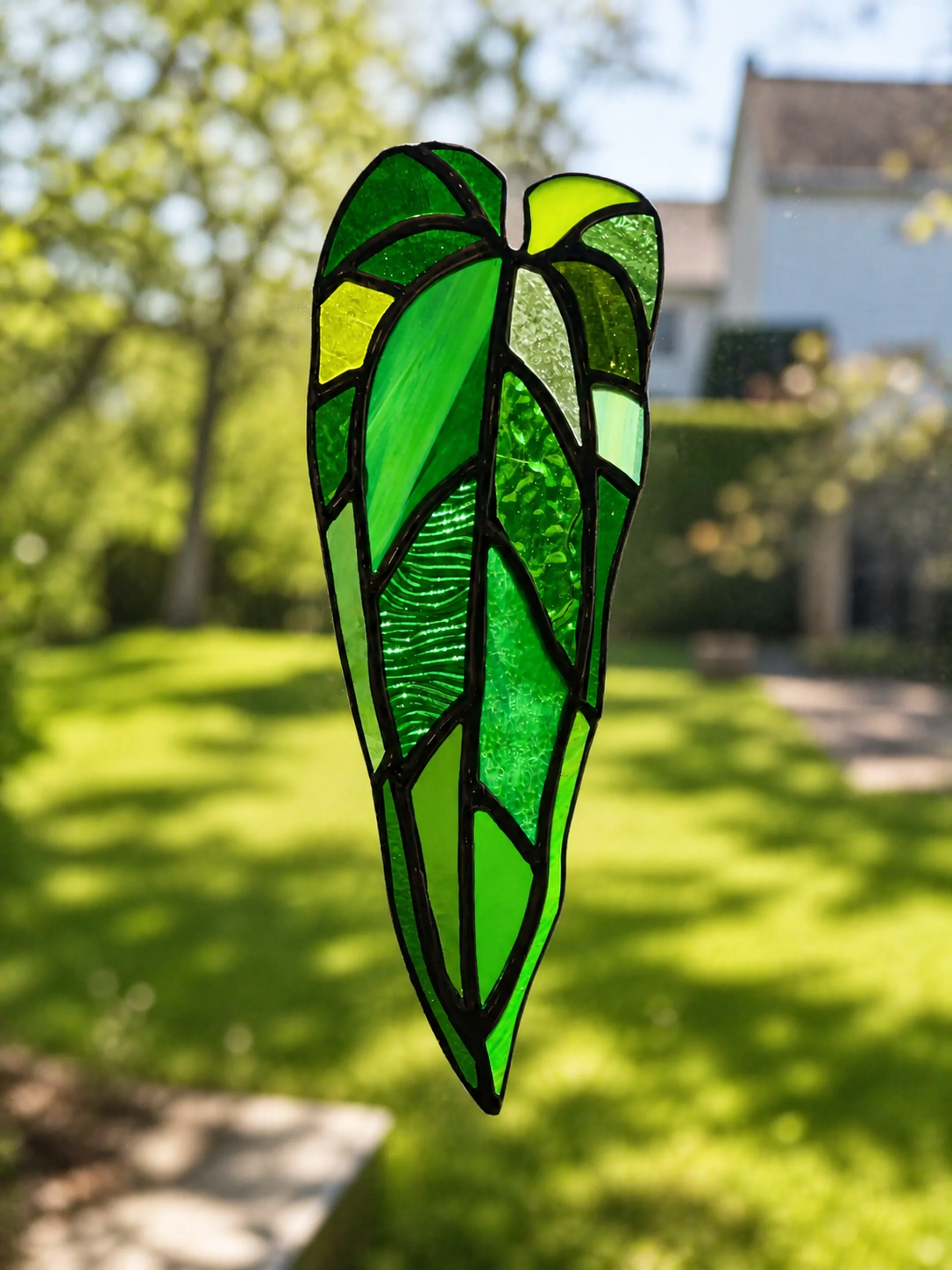 Handmade Stained Glass Anthurium Warocqueanum Leaf Suncatcher