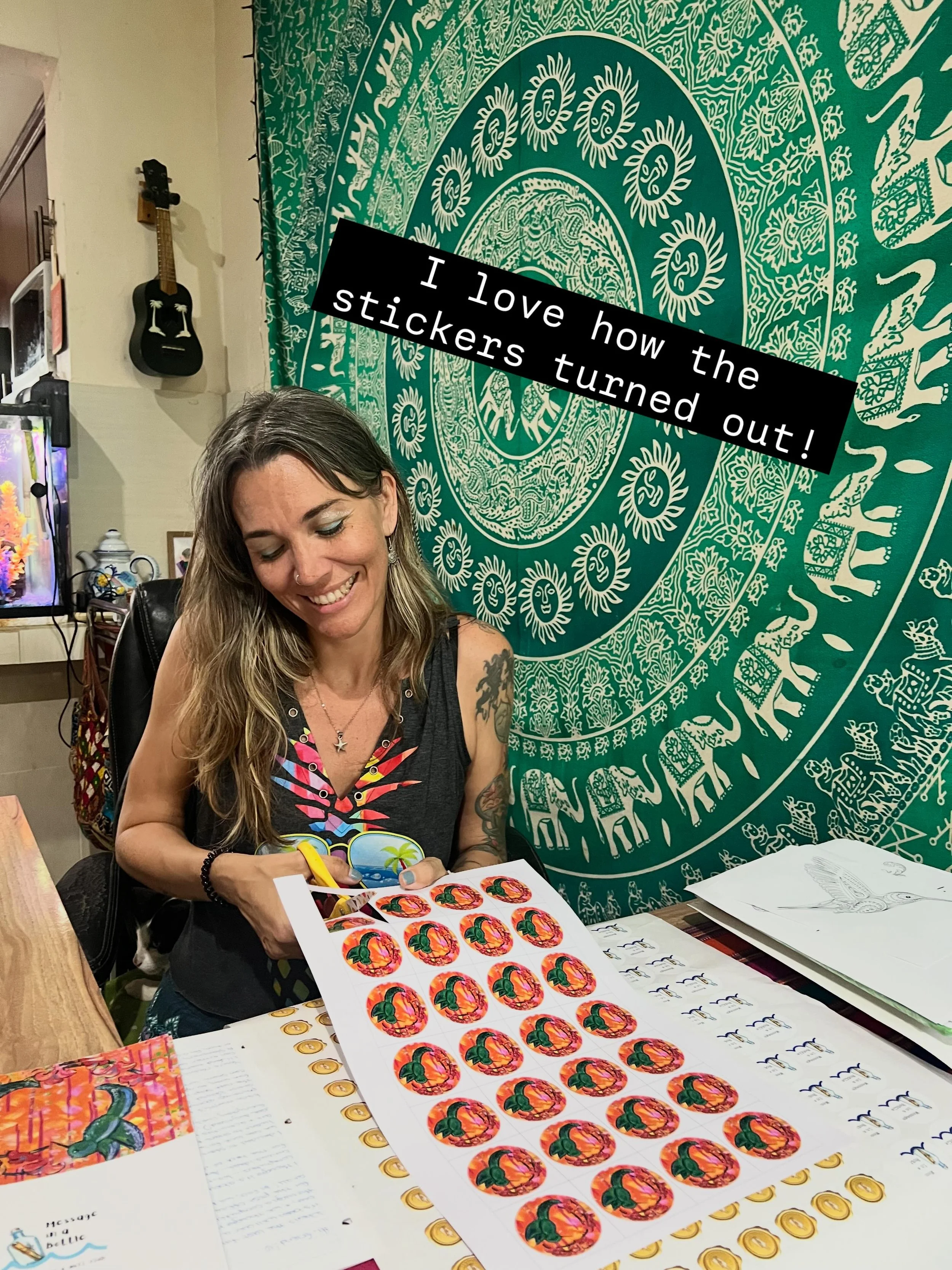 I didn&rsquo;t waste any time cutting and testing a couple of the stationery products. Chuuk Kai says I have to send it all out to our friends, but what&rsquo;s one sticker?! 🤭💕💌

#snailmailclub #artmail #mailclub #cozumel #comingsoon