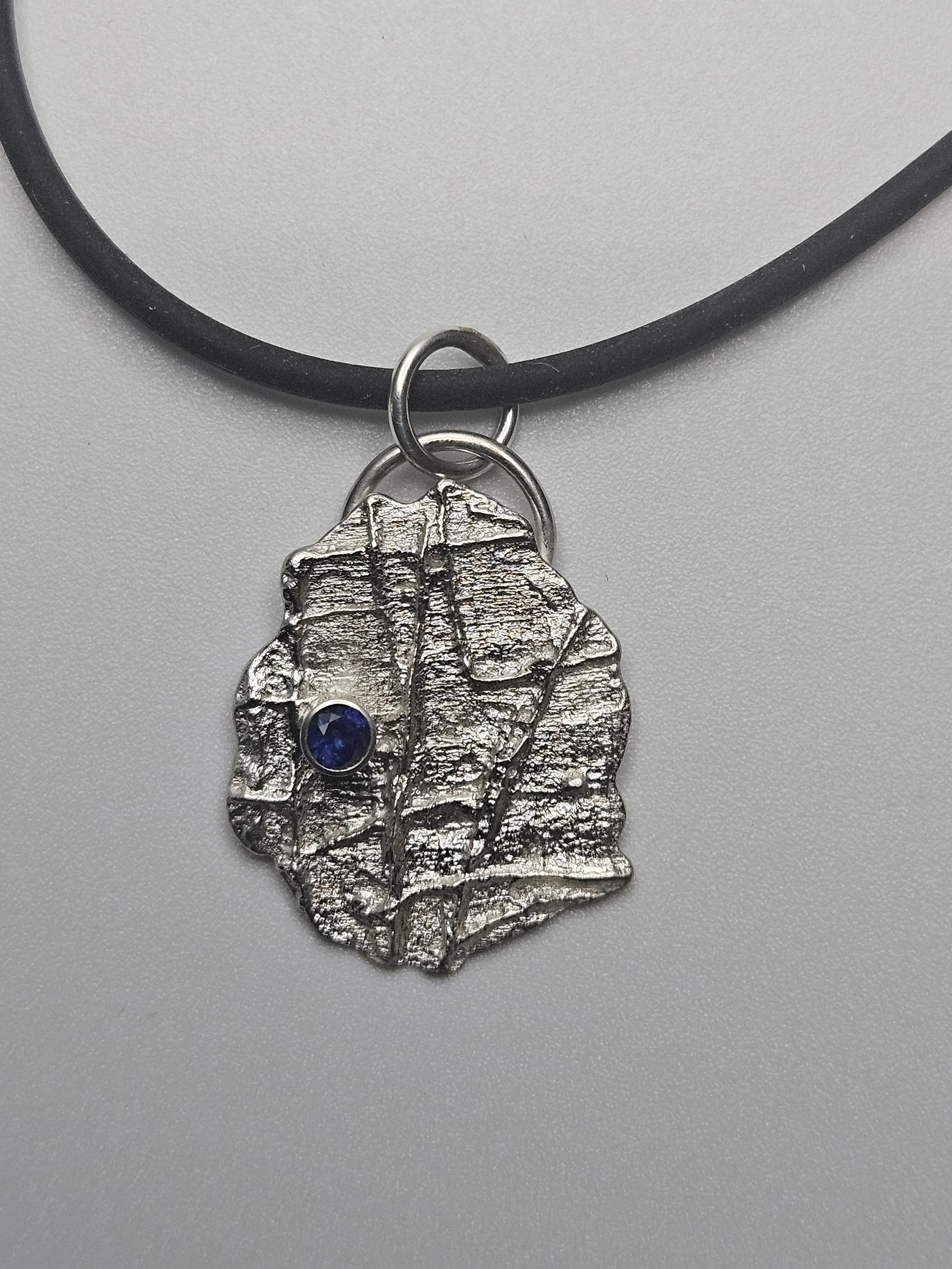 Sapphire and Cast Sterling Silver Pendant