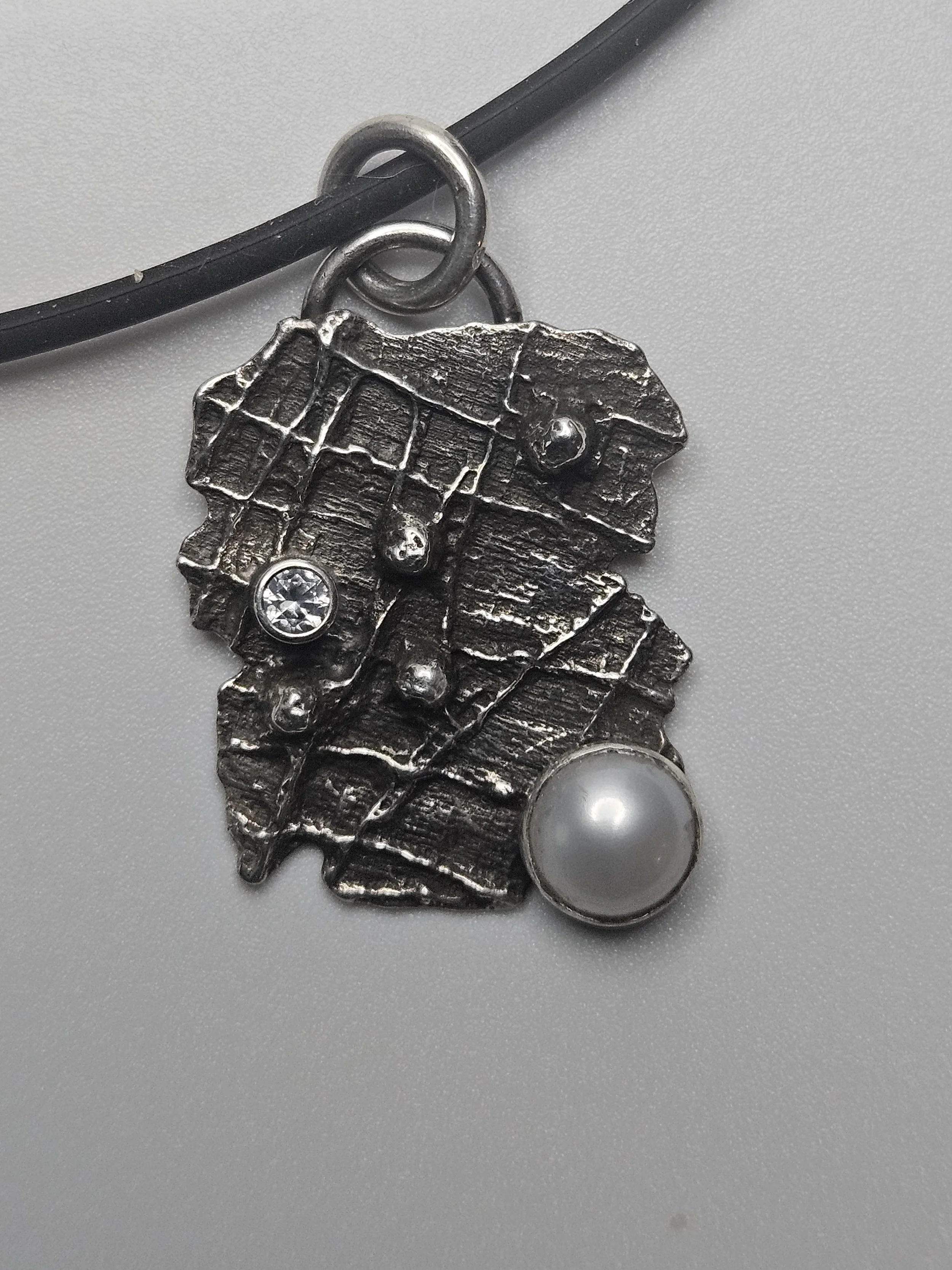 Charcoal Cast Pendant with Half Pearl