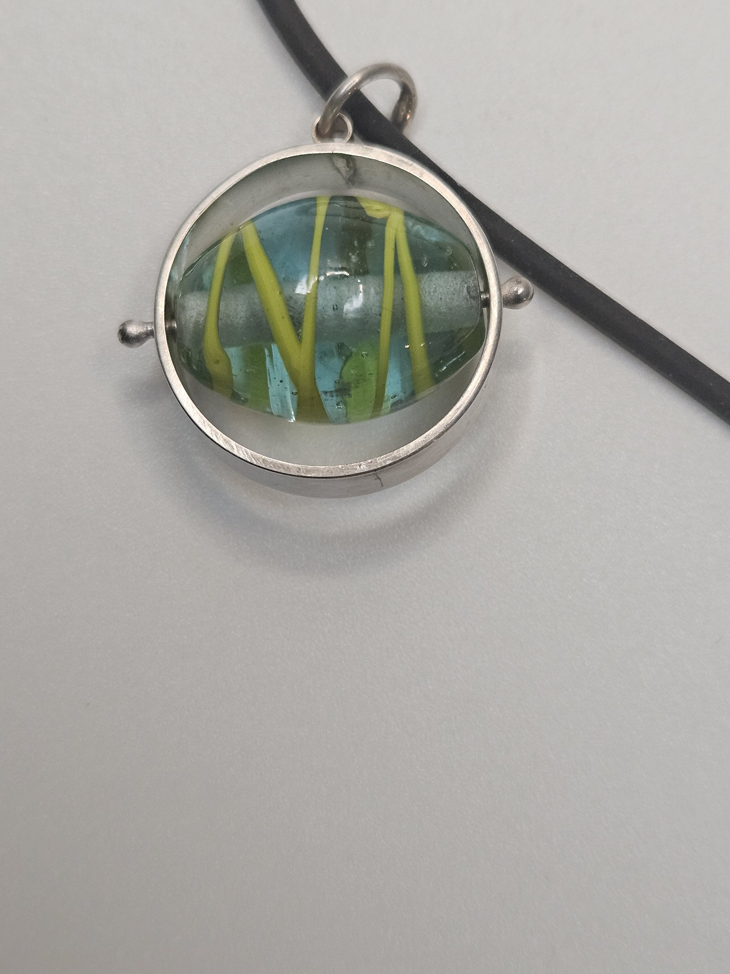 Blue/Green and Yellow Blown Glass Bauble