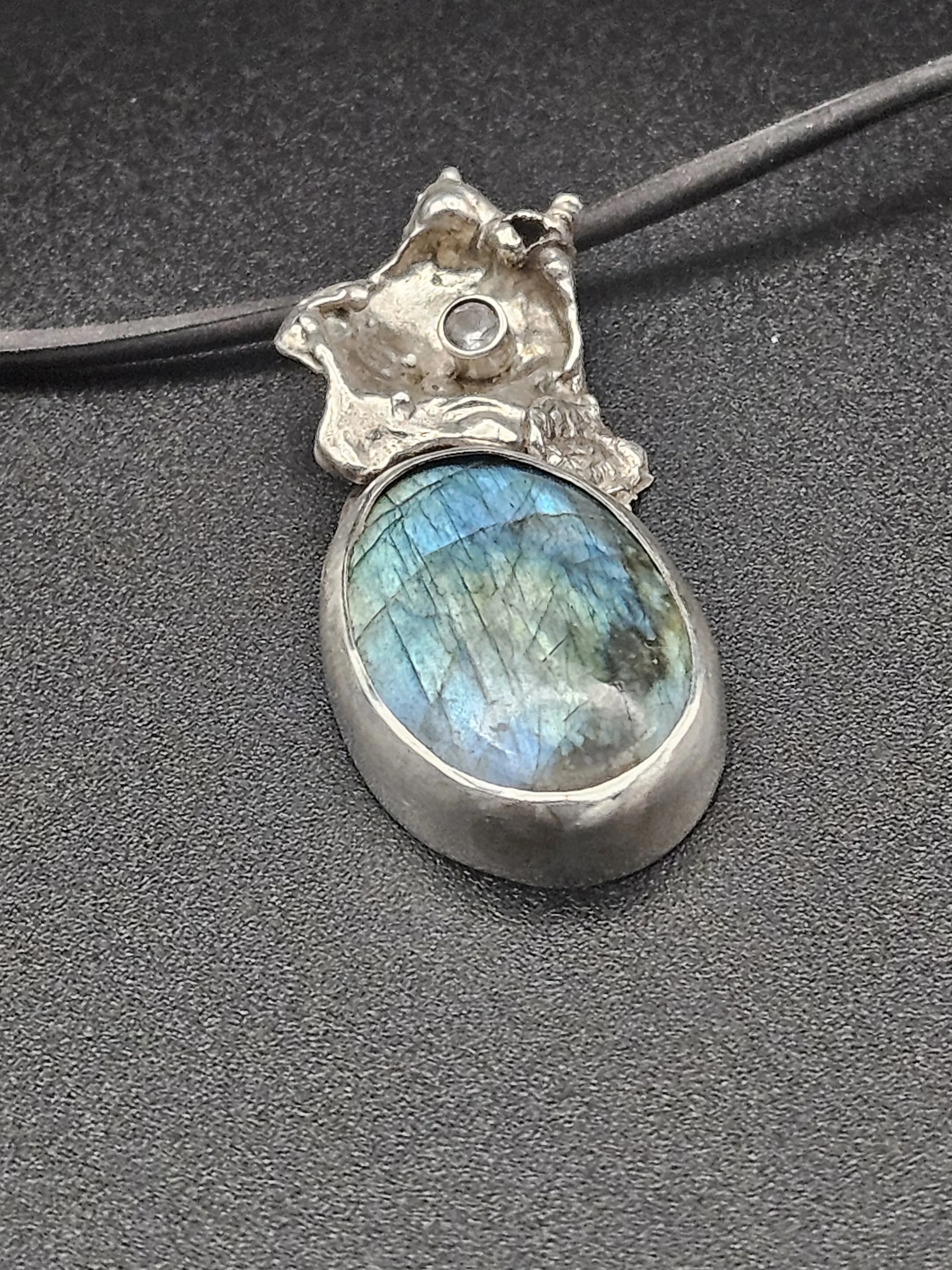 Labradorite and Water Cast Silver Pendant