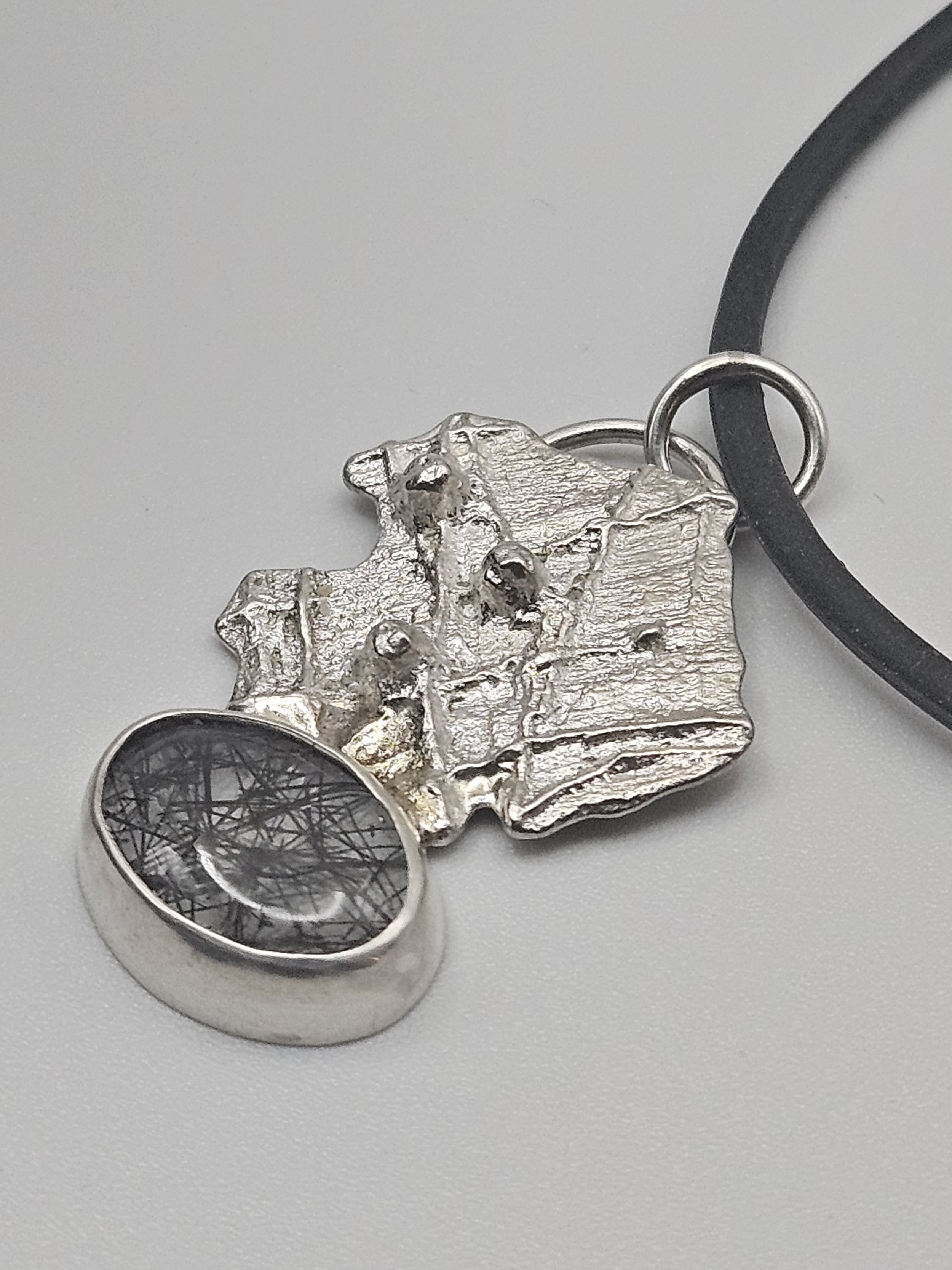 Charcoal Cast Pendant with Tourmalated Quartz