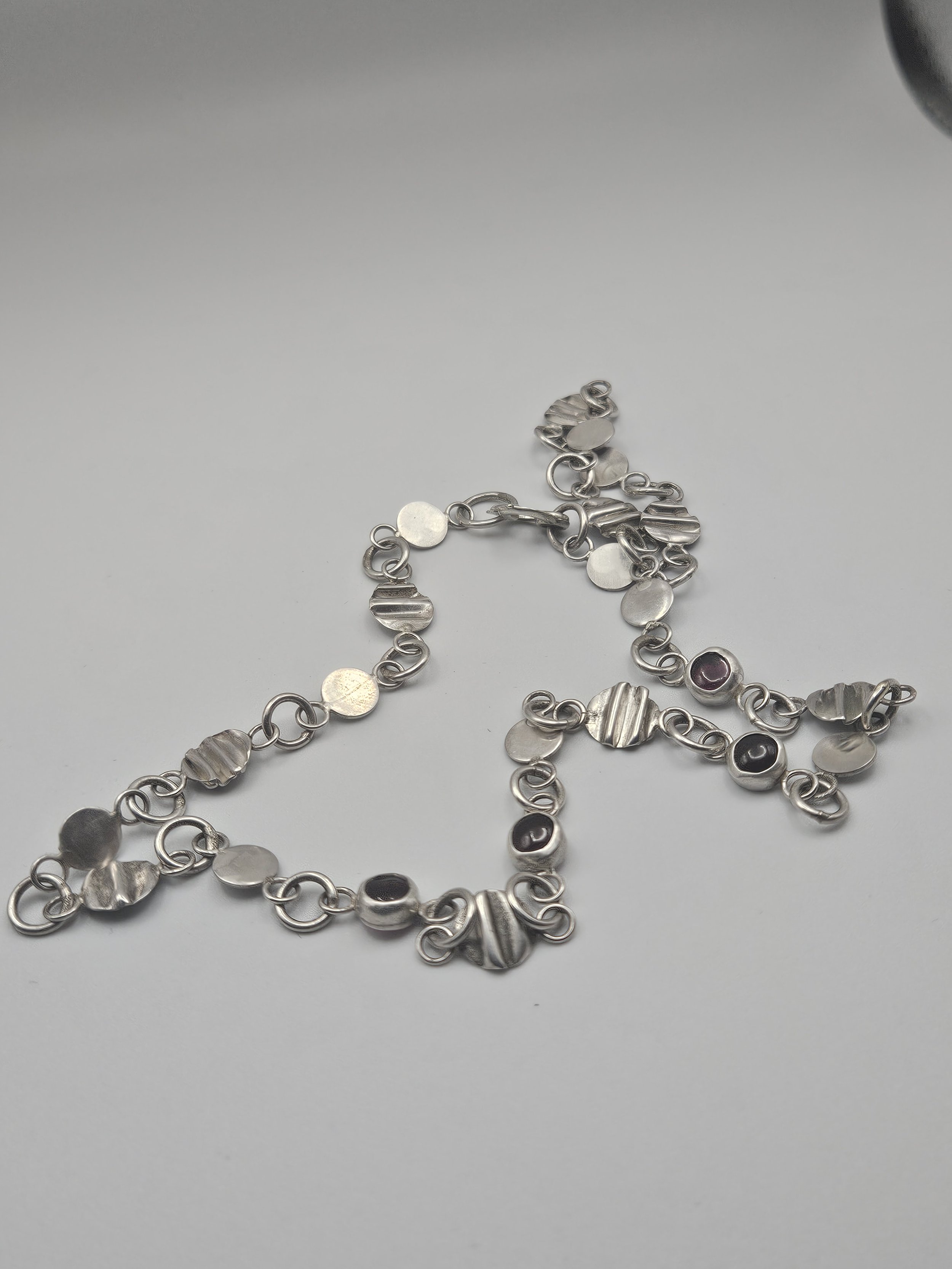 Silver Chain with Discs and Garnets