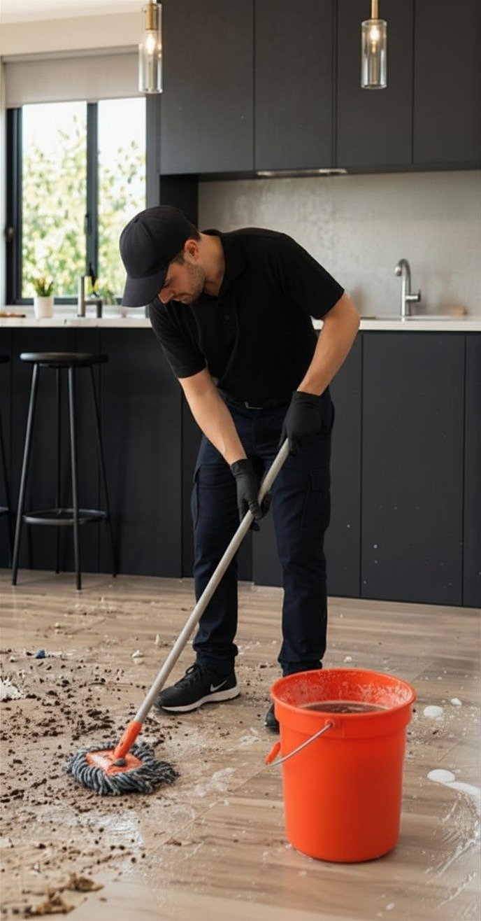 This is Adam, deep cleaning a customer house which included sanitisation of every room and deep cleaning the kitchen to remove grease and fat built up.