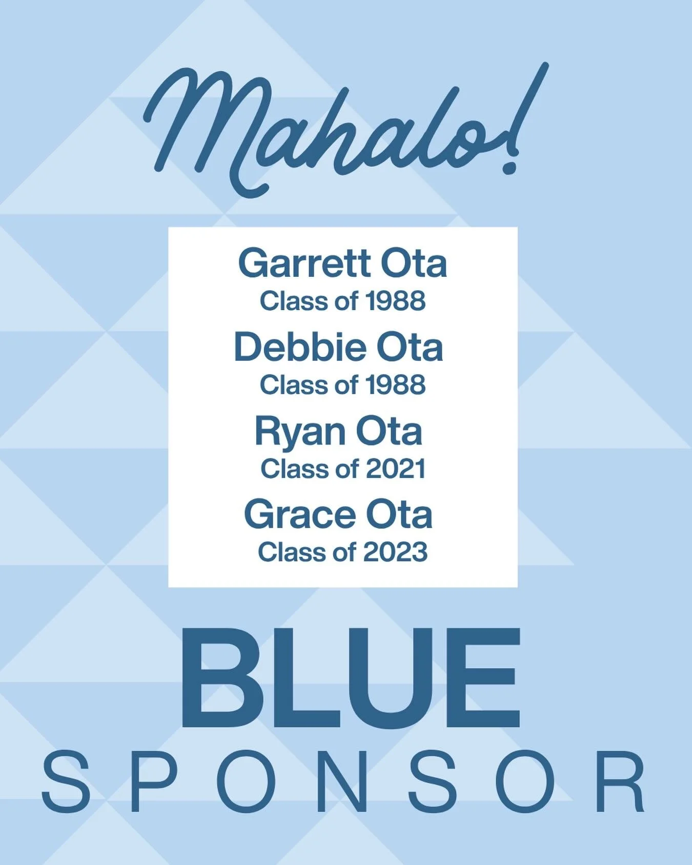MAHALO to the Ota Ohana for their generous donation to the Waiākea High School Foundation in celebration of the WHS 50th Anniversary!💙🤍

Your generous contribution will help us leave a legacy for the next generation of Warriors!🫶🏼

#Waiākeadaswhy