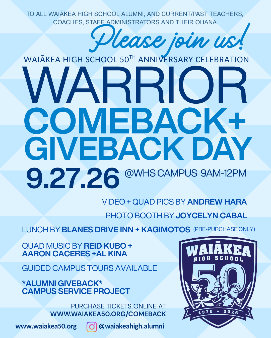 "Warrior Comeback + Giveback Day" - Ticket (for Alumni/Teacher/Coach/Staff Admin) includes LIMITED EDITION GIFT!