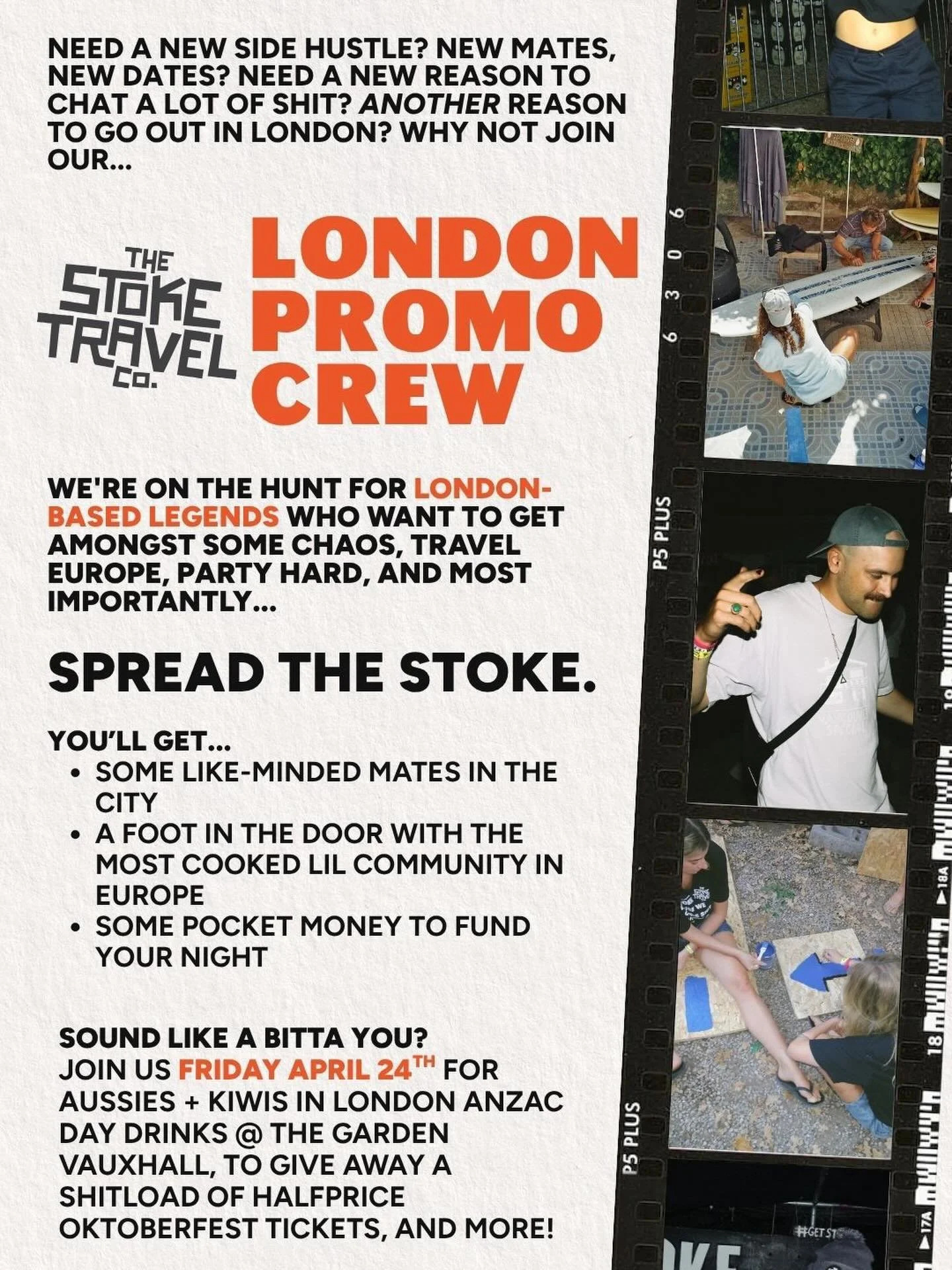 In the build up to thr ANZAC drinks here&rsquo;s a message from @stoketravel 

Stoke Travel is bringing the usual mischief to our Anzac Day drinks, with half price Oktoberfest Trips to give away on the day! They just need a few more hands there to ma