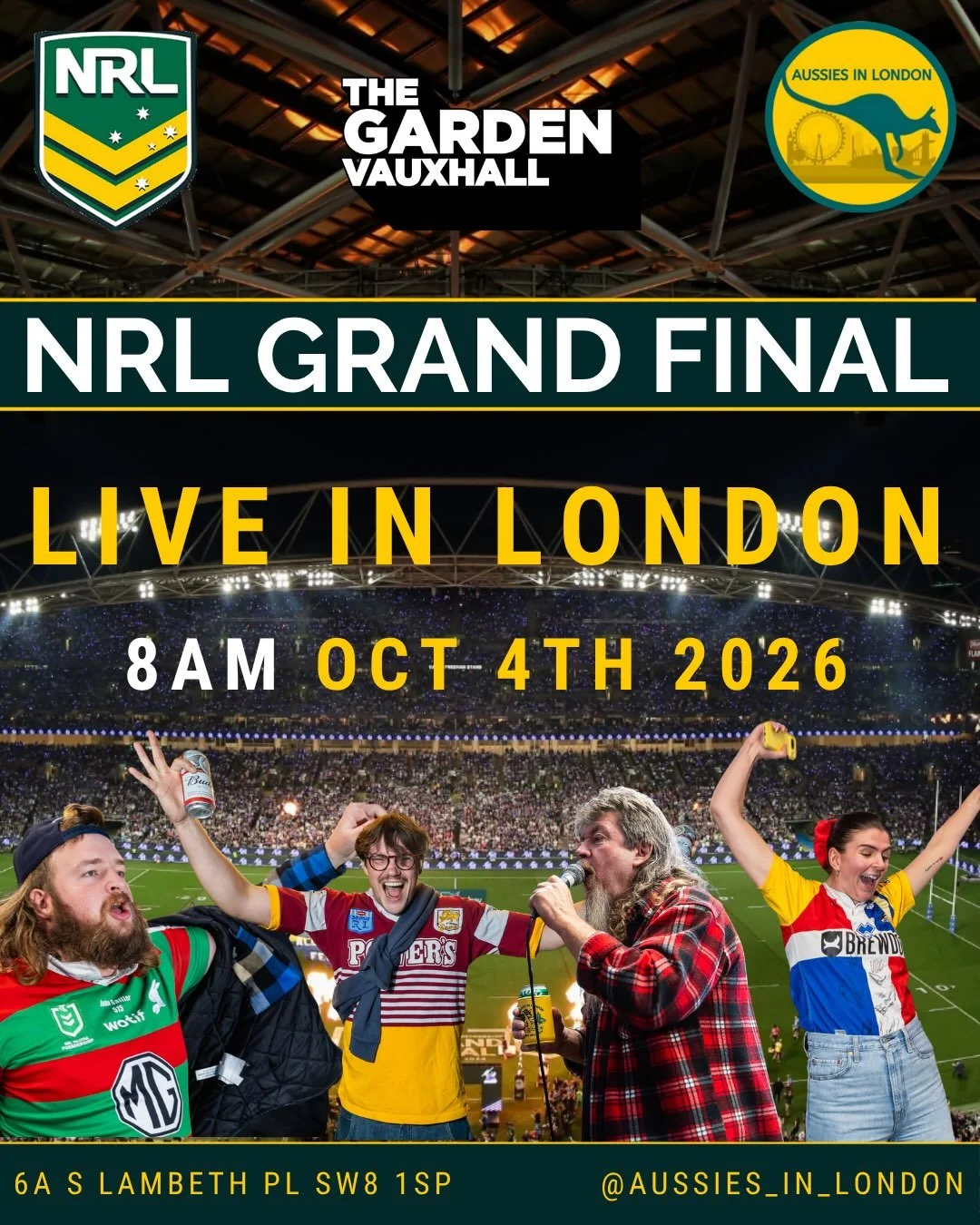Oh yeah, the NRL Grand Final returns to @thegardenvauxhall this year. Last year was the largest viewing London has ever seen, let&rsquo;s go bigger and better this year. 

9am kick off on Sunday Oct 4th, there&rsquo;s simply no better feeling than cr