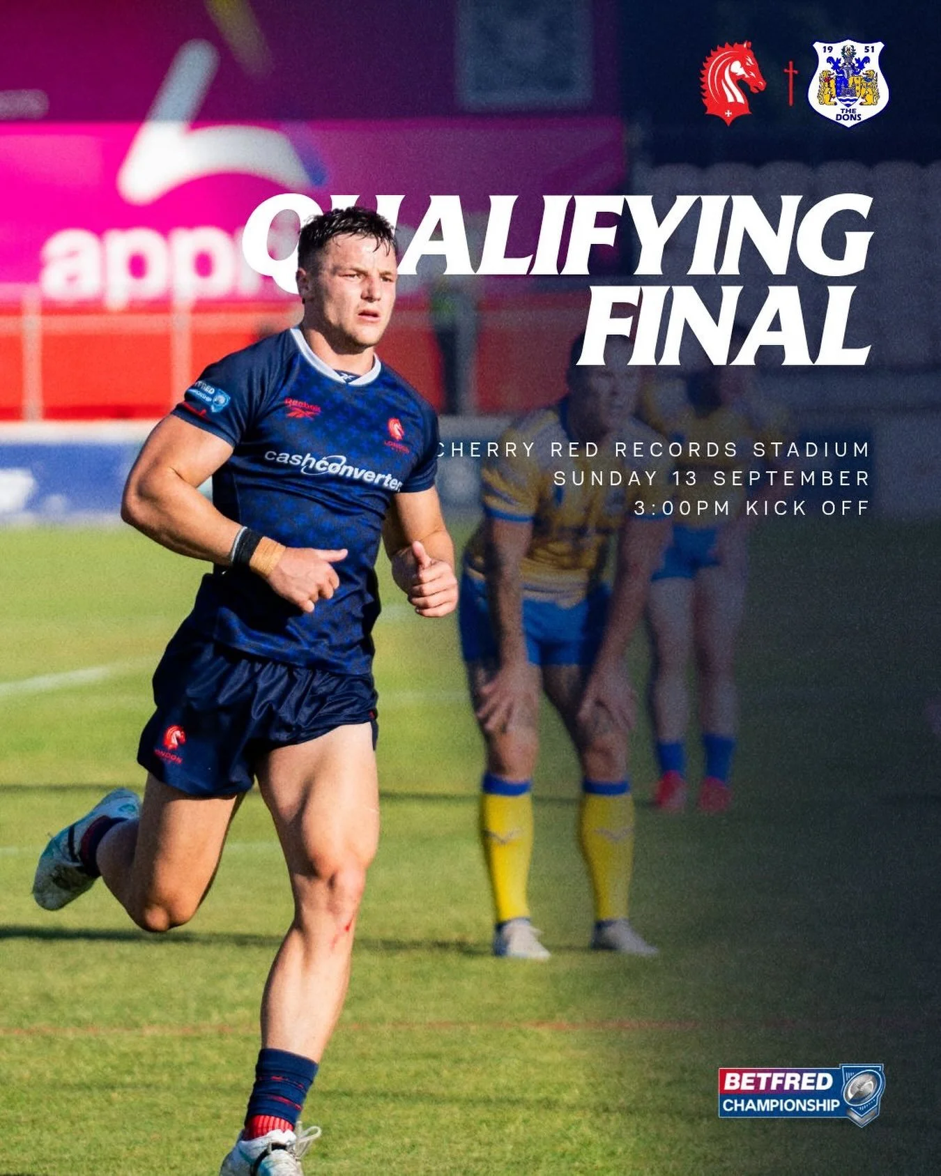 Alright mates! Qualifying final time for the @londonbroncos 

All happening this Sunday @ 3pm on their home deck at Cherry Red Records Stadium. Should be a cracking game. 

Tickets available through our linktree in our bio! 

.
.
.
#londonbroncos #au