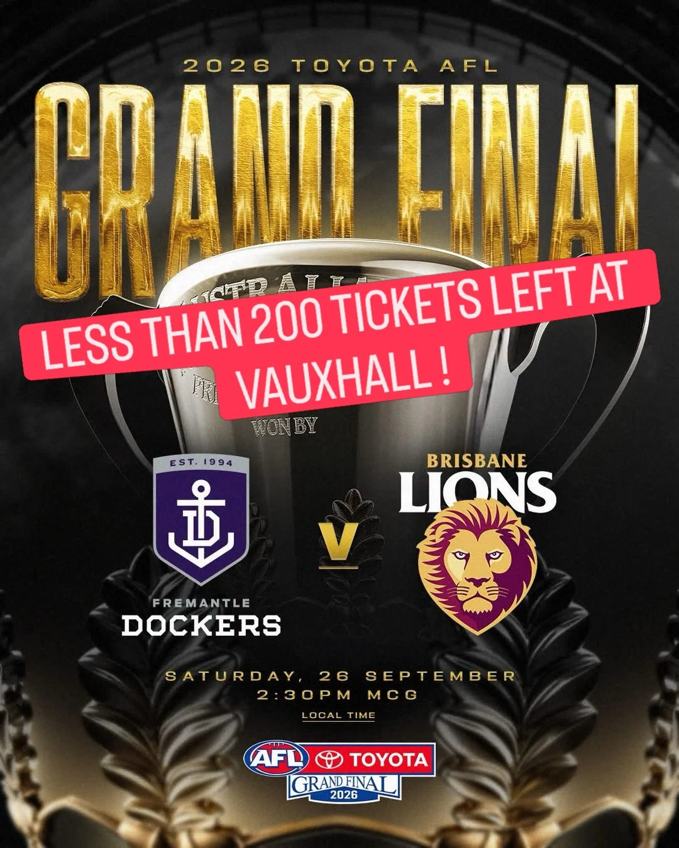Lions v Dockers! Less than 200 tickets left at @thegardenvauxhall 

Let&rsquo;s goooooo