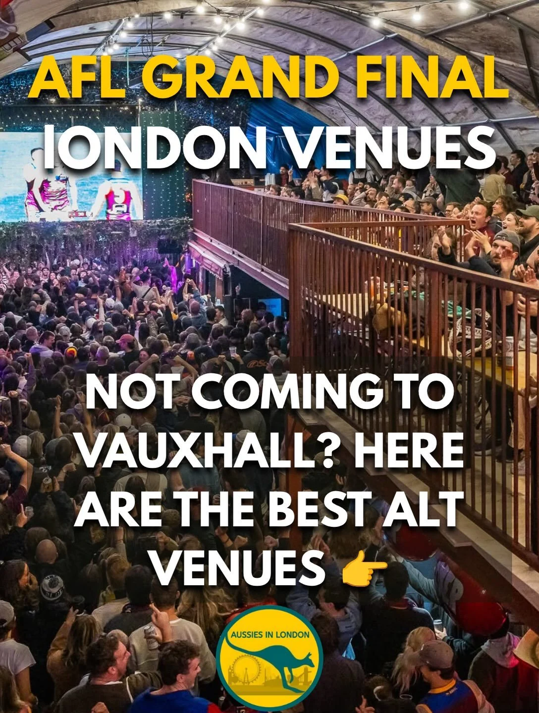 Not coming to @thegardenvauxhall for the granny? First of all, why not? Second of all, it&rsquo;s ok (about to sell out btw)

Here are the best alternative venues to watch! Go and support the @afllondon clubs at their sites, while the @wandsworth_dem