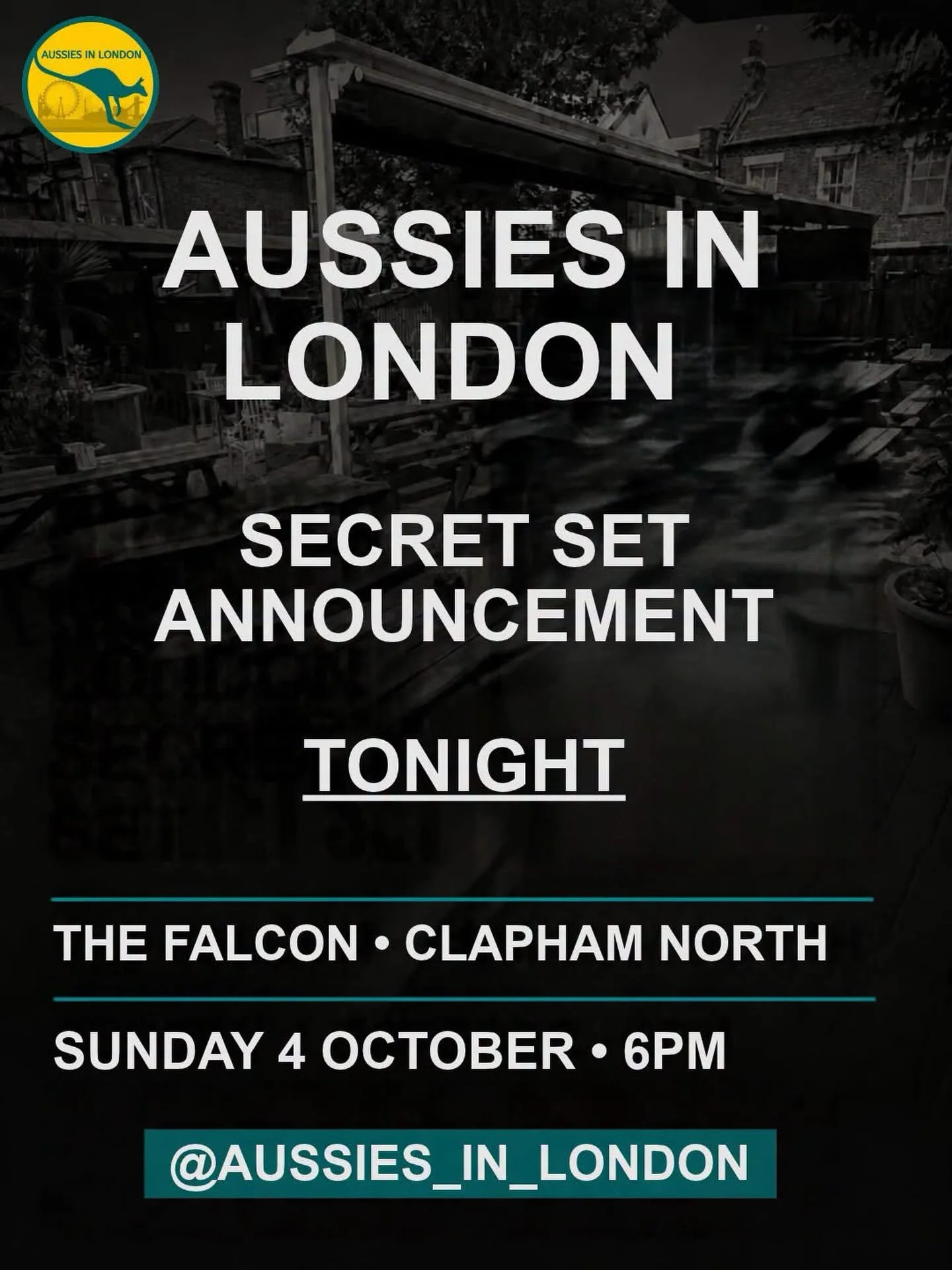 We&rsquo;ve kept this under wraps, but we have our first Aussies in London secret set planned for this Sunday at the @falconclapham 

A free gig with an amazing Aussie act. Full announcement tonight!

Get excited AIL