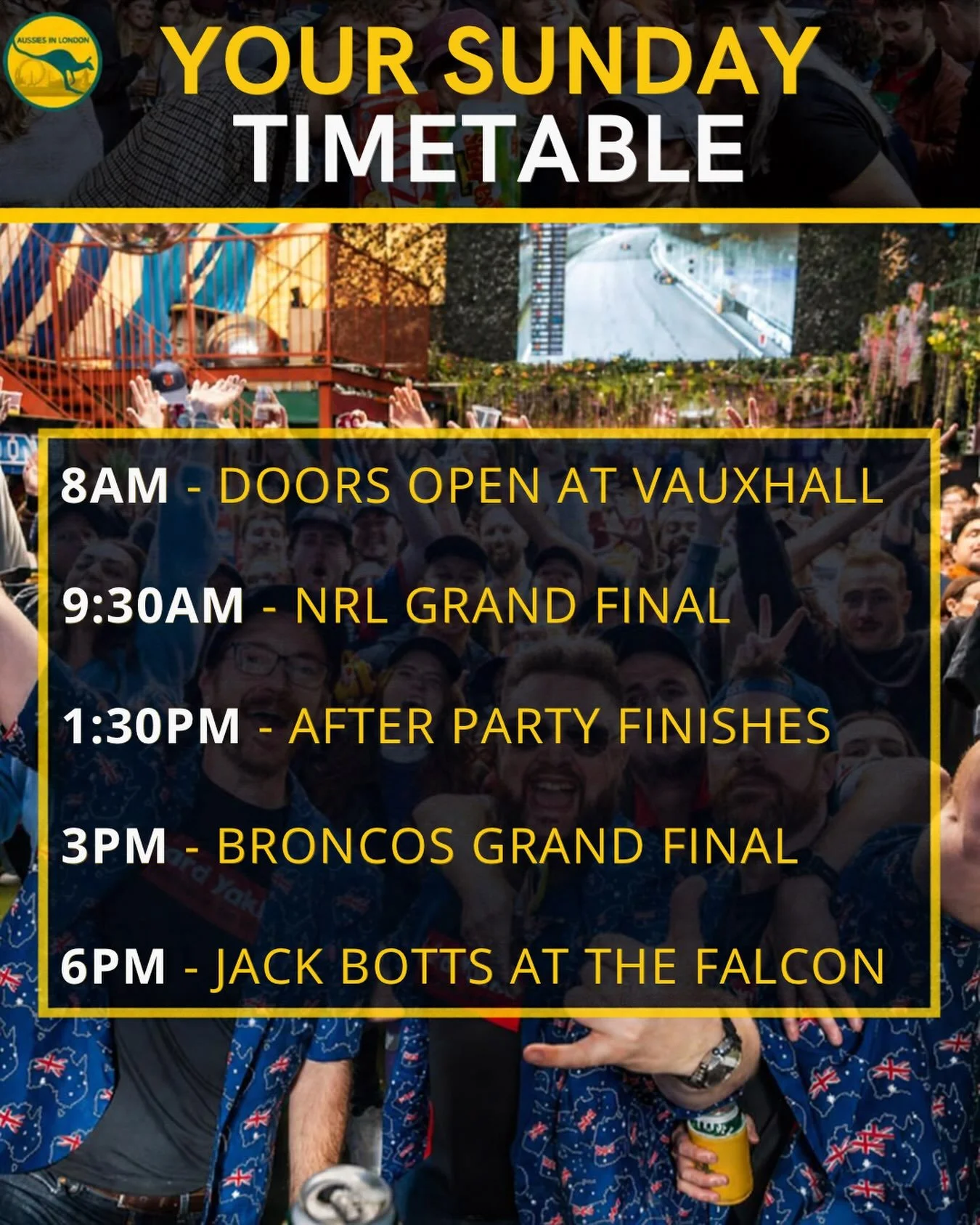 It&rsquo;s going to be a MASSIVE Sunday. 

The NRL grand final at @thegardenvauxhall 

Into the @londonbroncos grand final in Wimbledon

Into the FREE secret set from @jackbotts at the @falconclapham 

Come for one or all of them. We can&rsquo;t wait