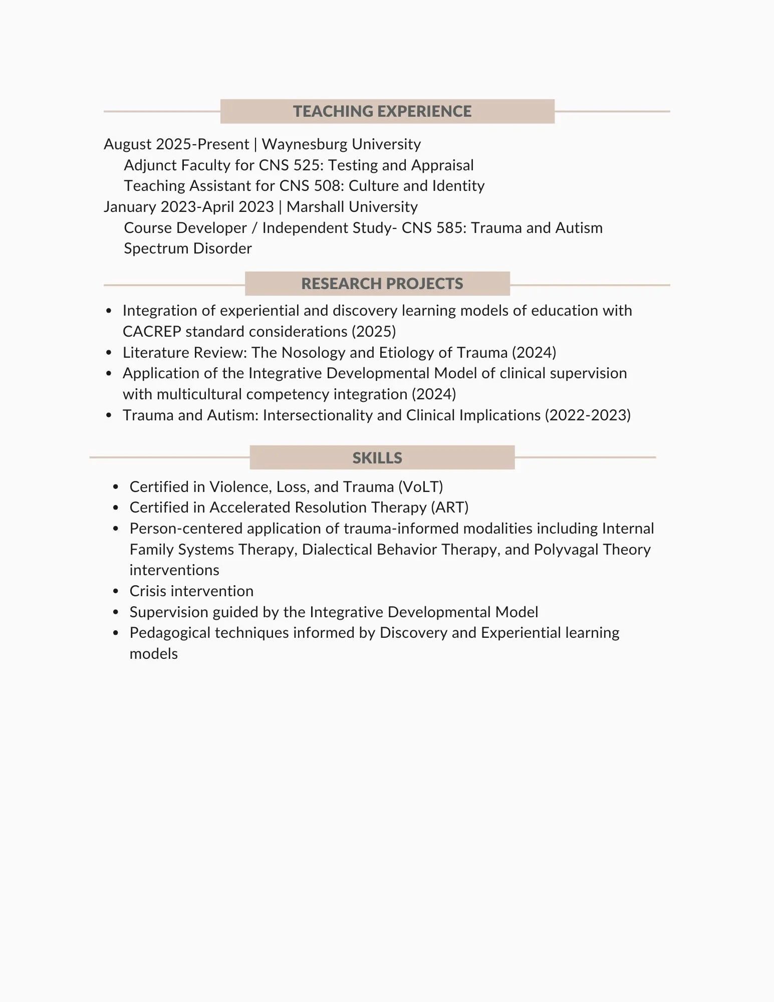 Resume — Jenna Adkins, MA, LPC