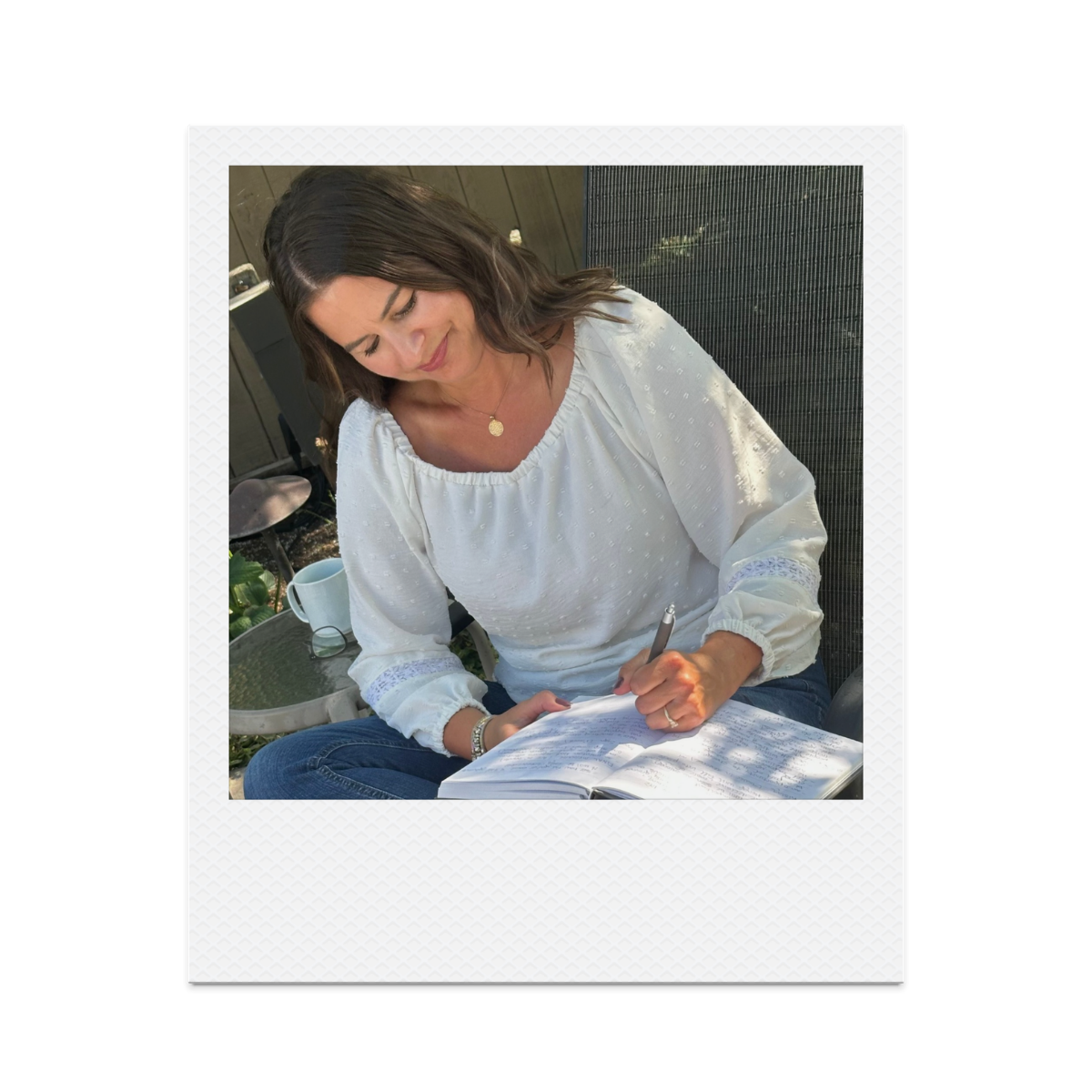 Photo of Gayle Martin planning and reflecting in an outdoor setting