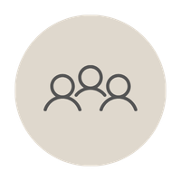 Icon of three people in a circle, representing a group or community.